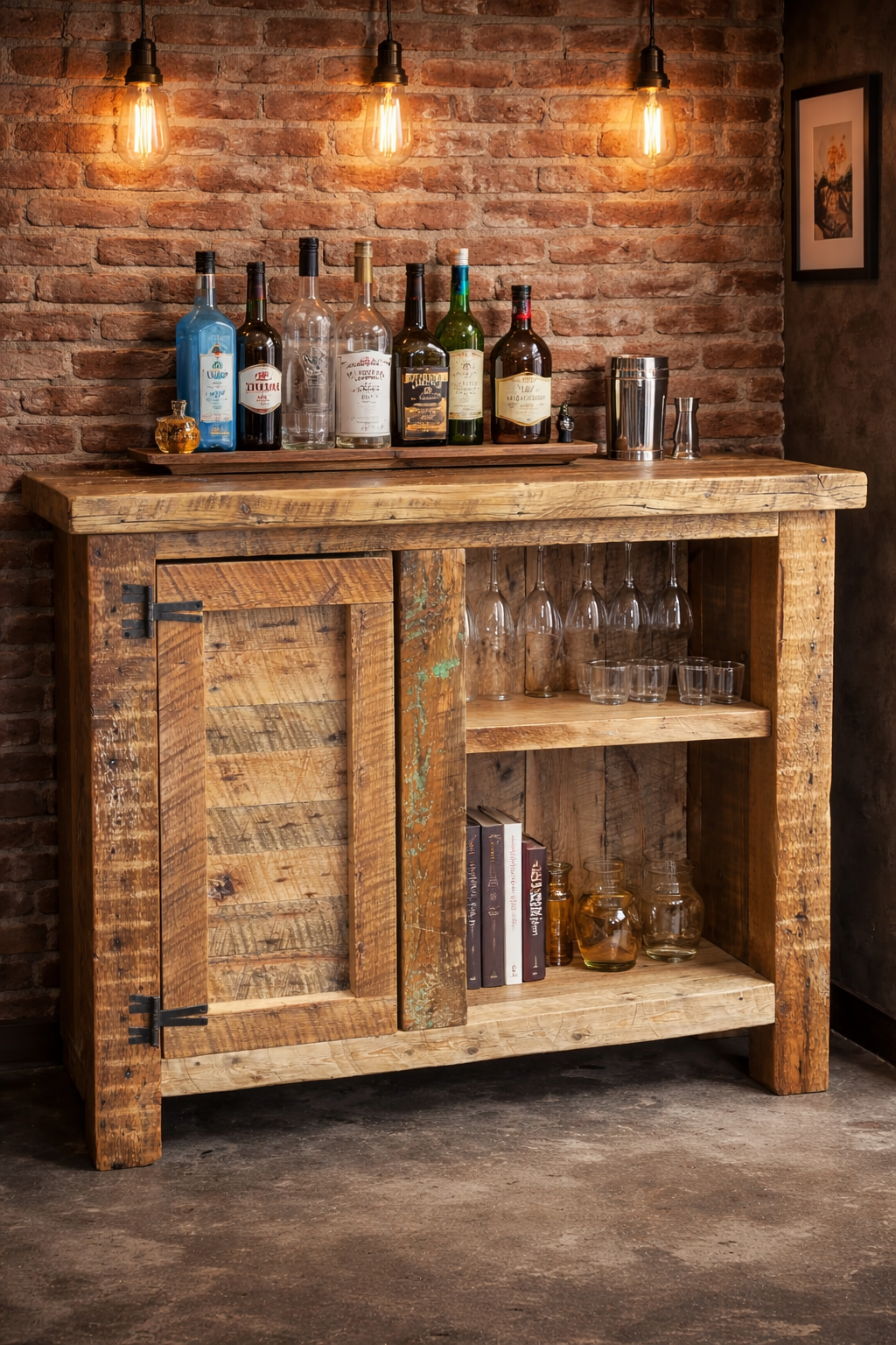 4 1/2’ L Rustic Reclaimed Wood Bar Cabinet