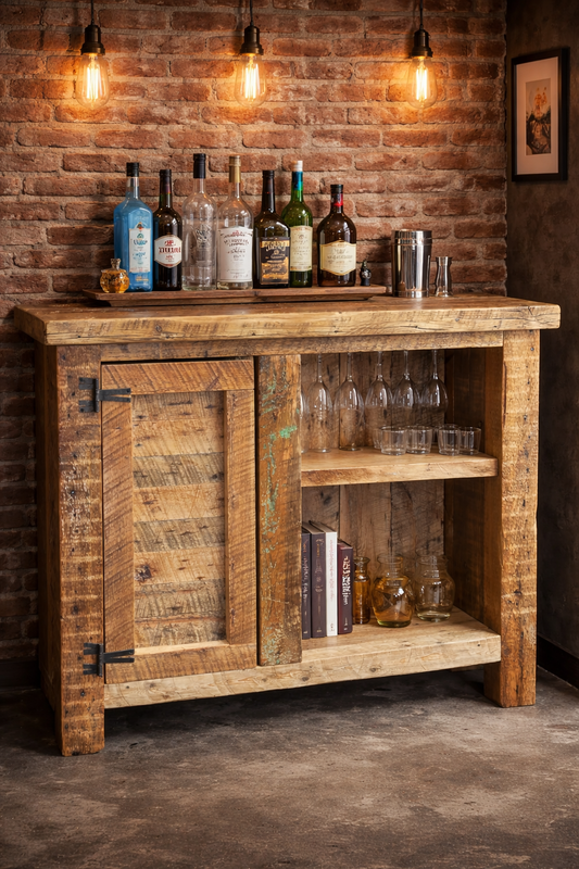 4 1/2’ L Rustic Reclaimed Wood Bar Cabinet