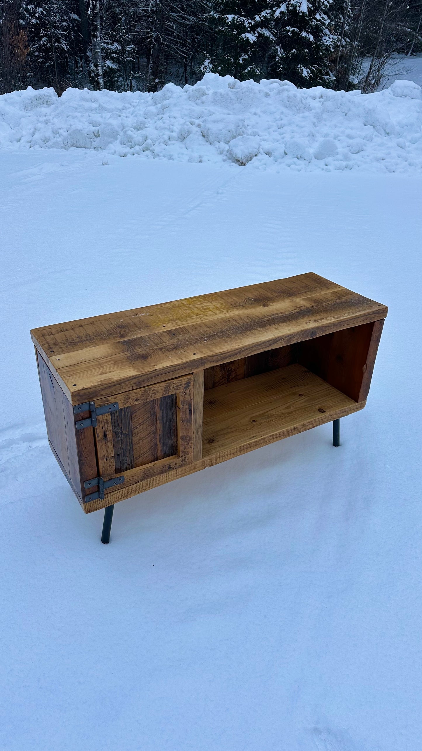 3 1/2’ L Rustic Reclaimed Wood Media Stand