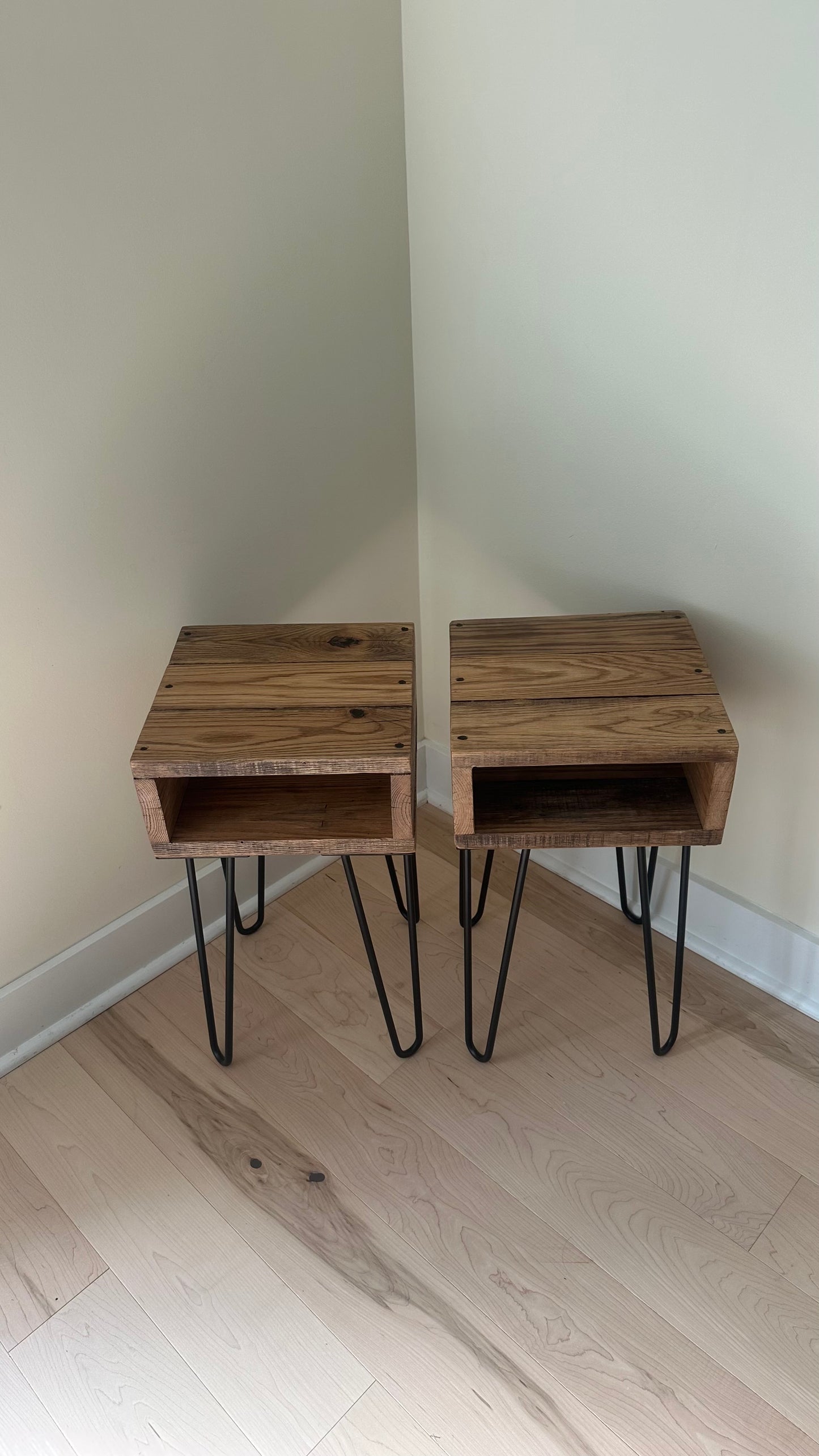 2 x Rustic Oak Wood Night Stands / Side Tables