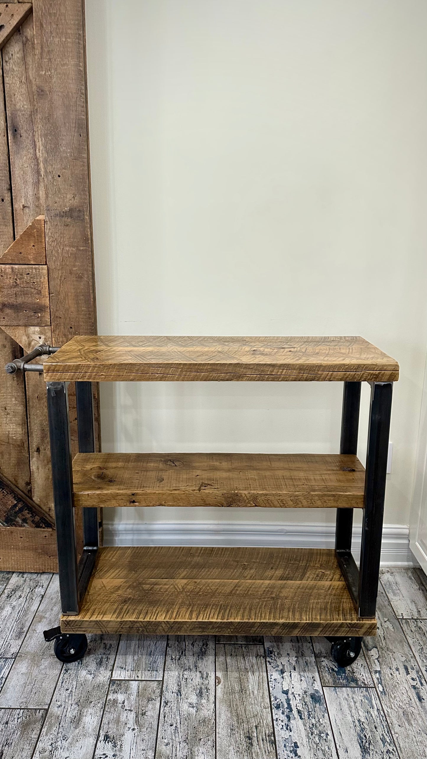 3’ L Rustic Wood + Steel Island / Bar Cart
