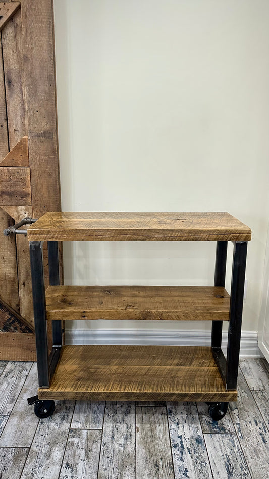 3’ L Rustic Wood + Steel Island / Bar Cart