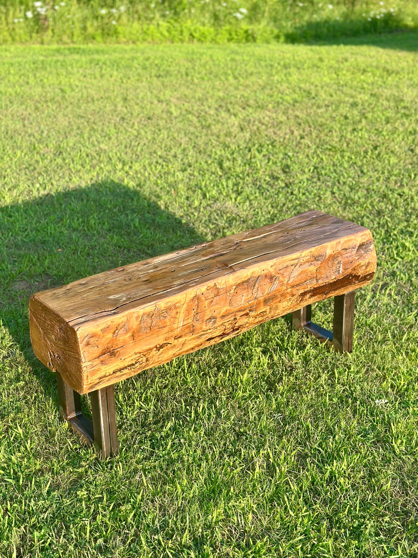 3 1/2’ L Rustic Reclaimed Barn Wood Beam Bench