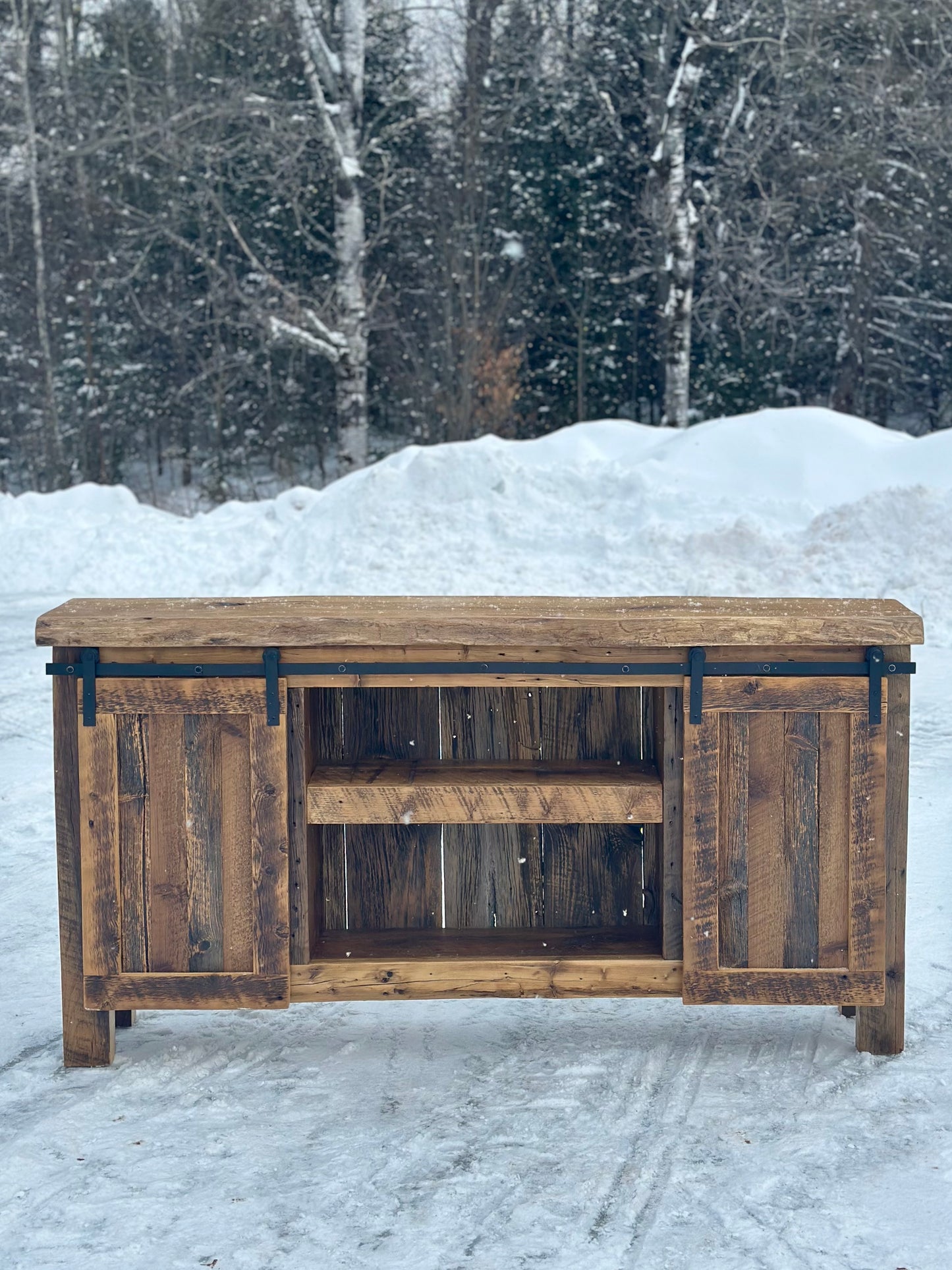 6’ L Rustic Wood Media / Bar Barn Door Cabinet