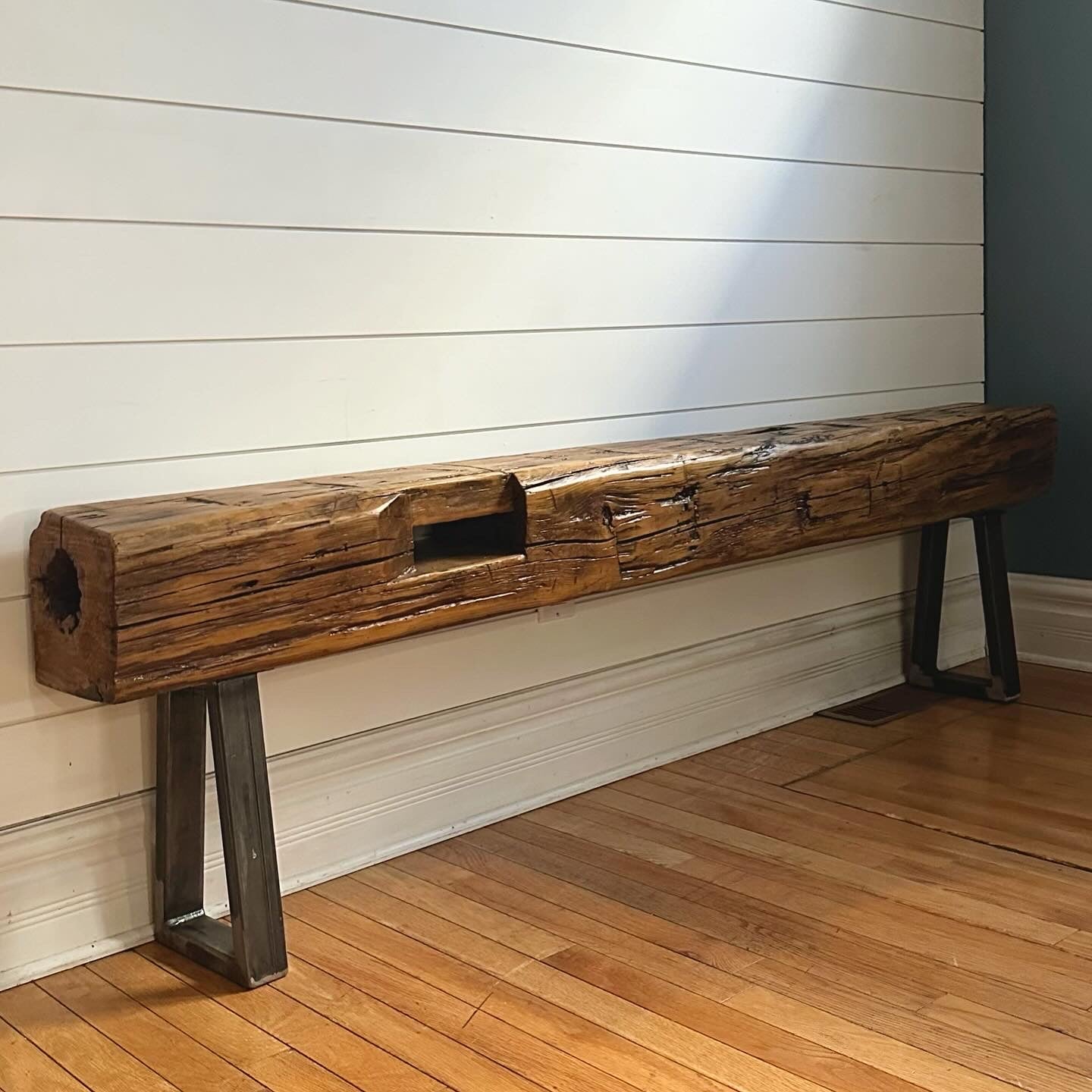 6’ Rustic Reclaimed Barn Wood Beam Bench on Steel Legs