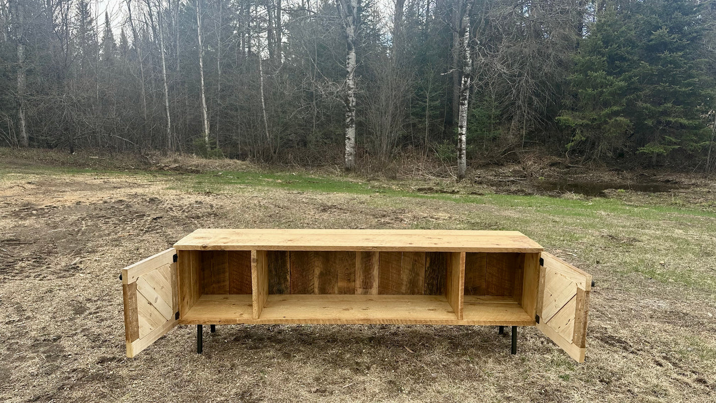 6' L Rustic Wood Media Stand / Cabinet - Pin Legs