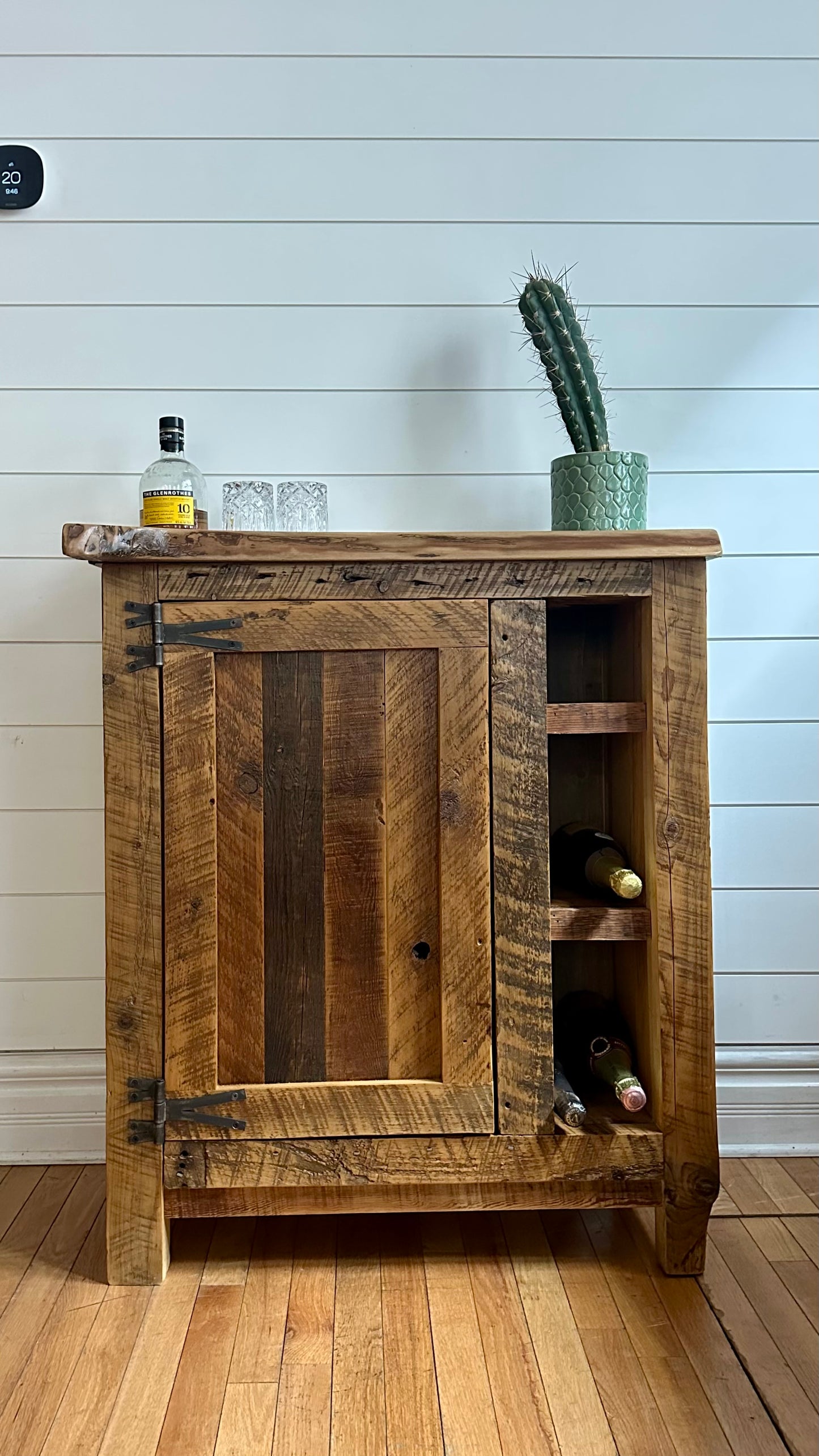 32” L Compact Rustic Wood Bar / Kitchen Cabinet