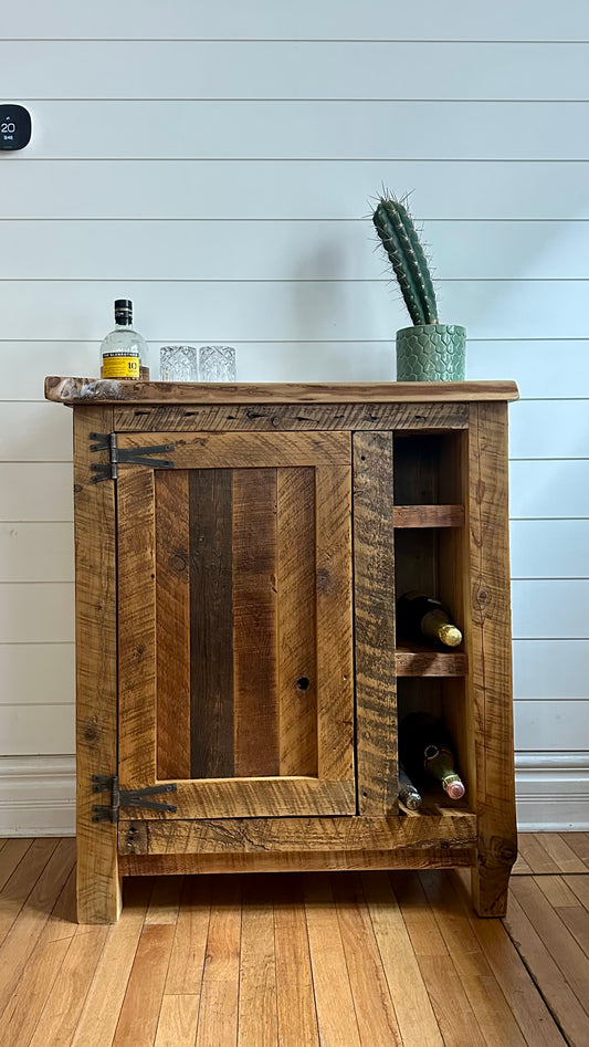 32” L Compact Rustic Wood Bar / Kitchen Cabinet