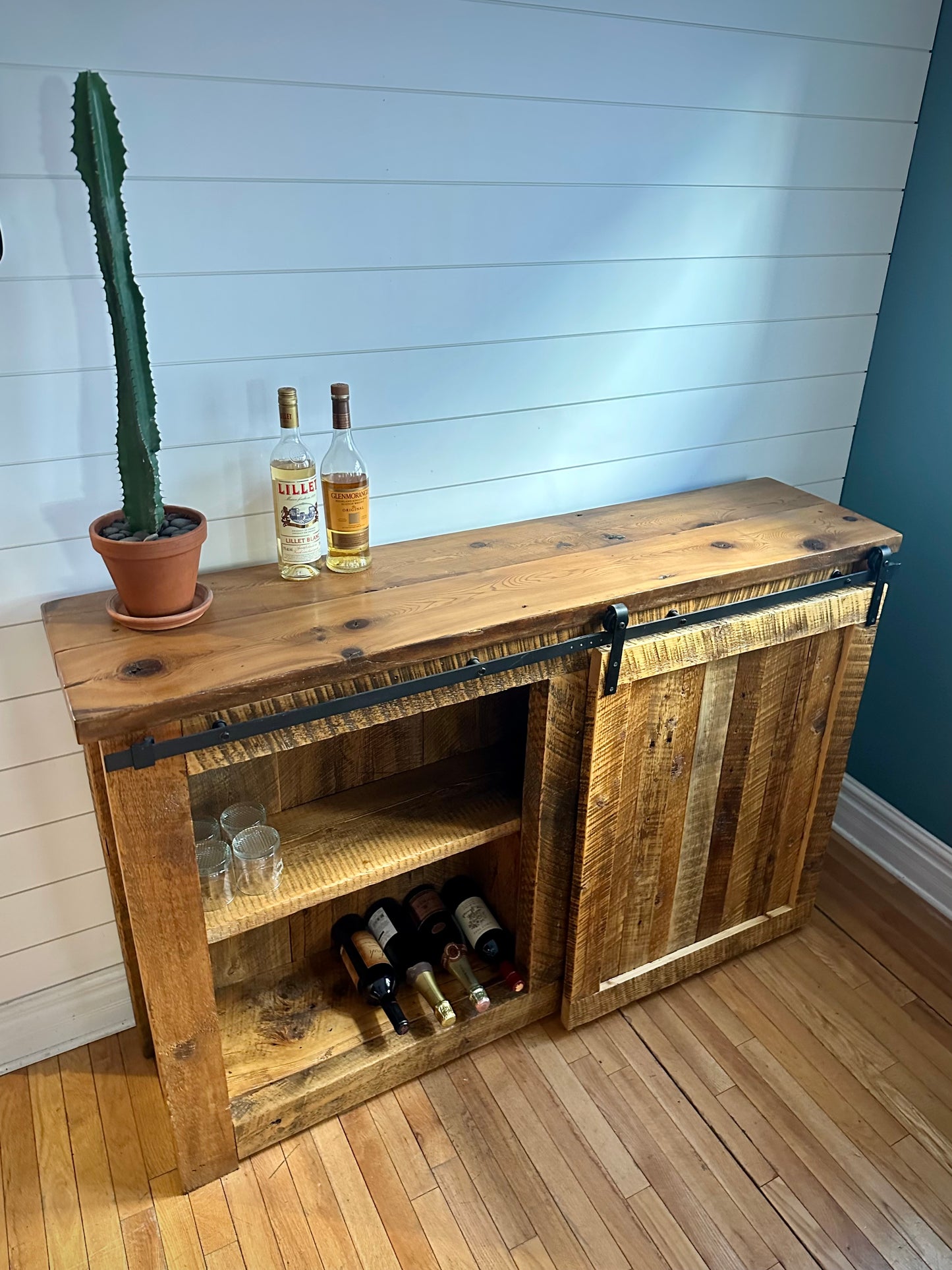5’ L Rustic Reclaimed Wood Barn Door Cabinet