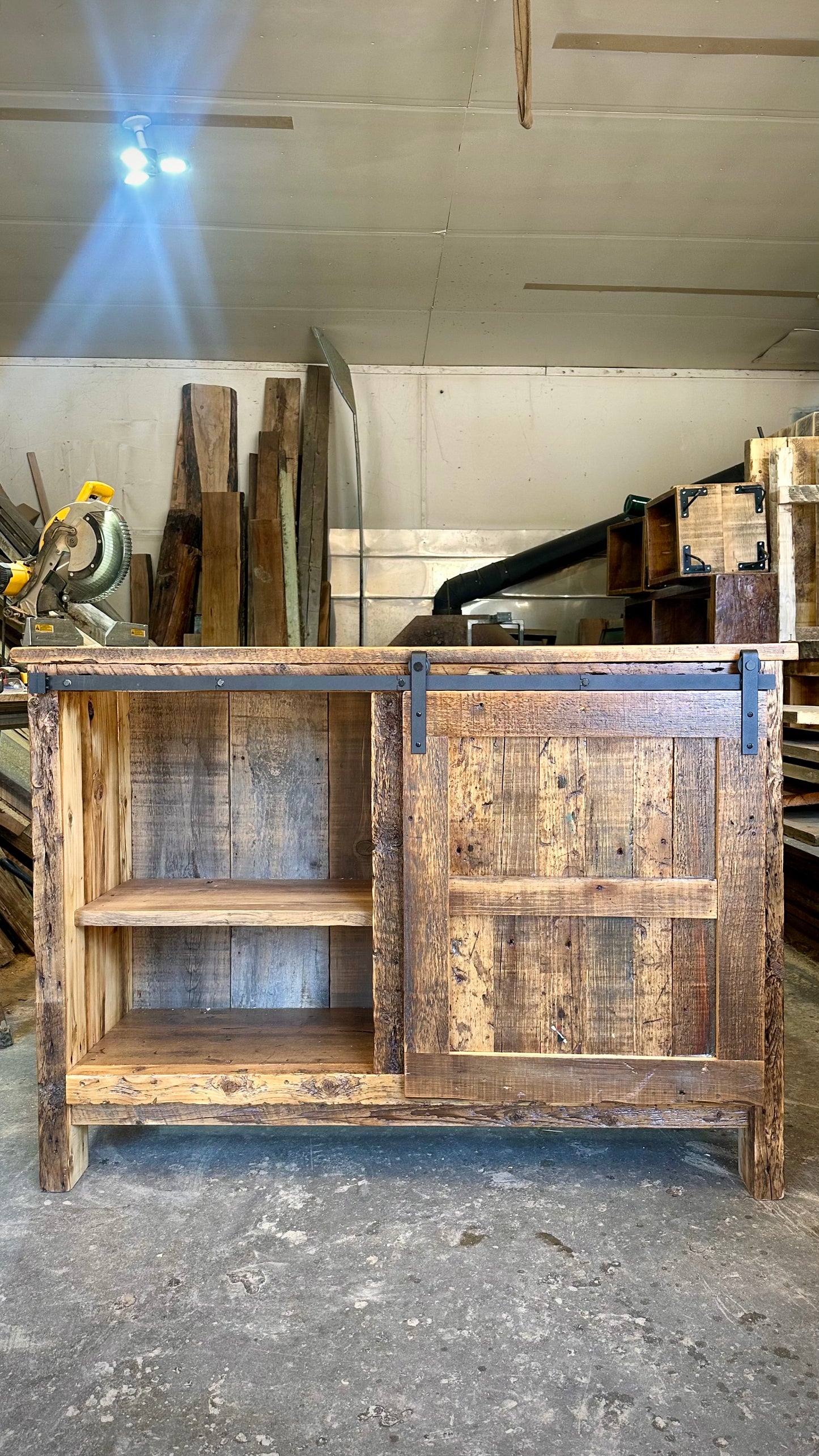 52” L Rustic Wood Barn Door Bar Cabinet
