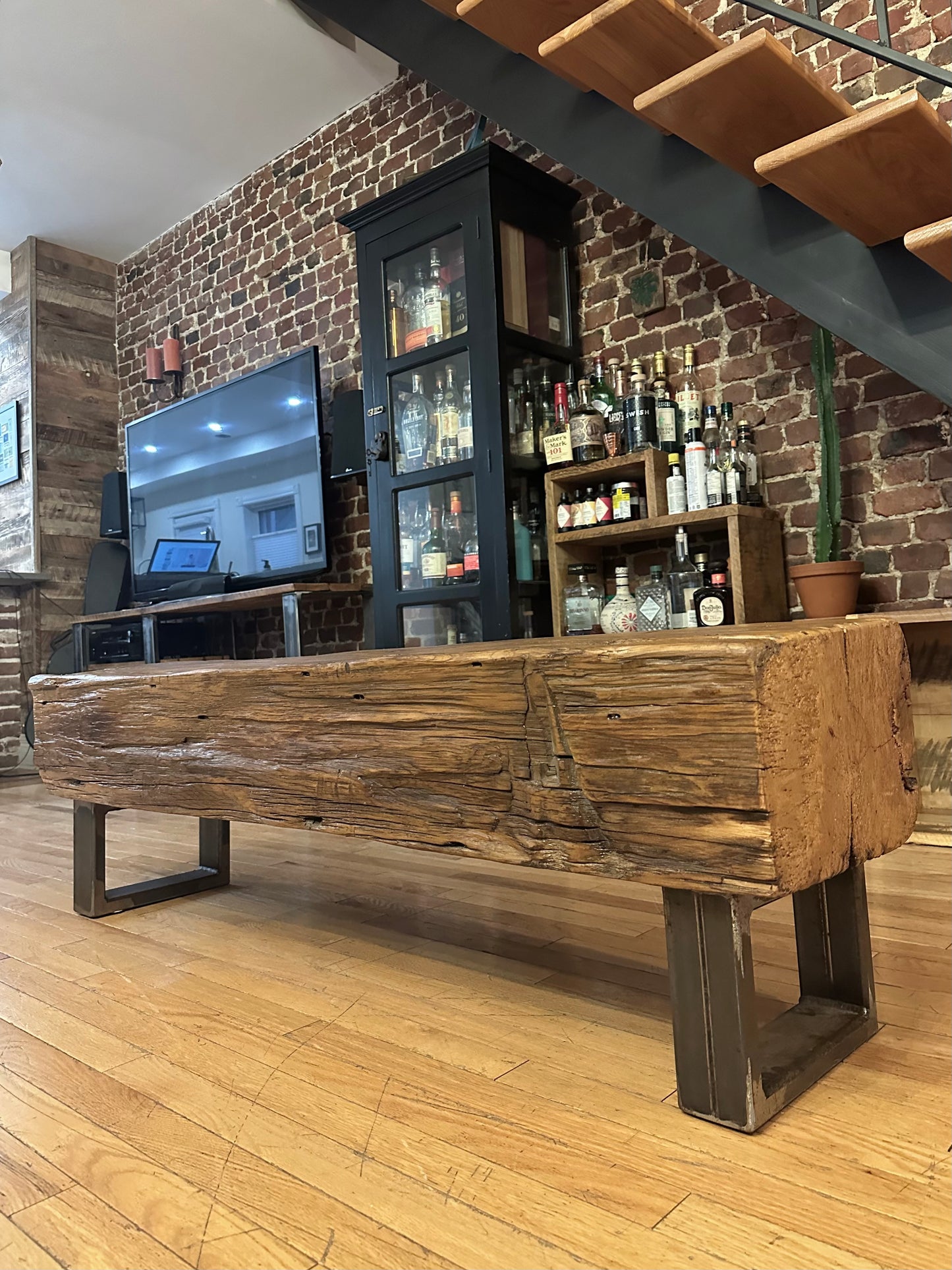 4.5' L Rustic Reclaimed Wood Beam Bench