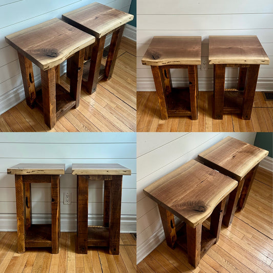 Set of 2 Live Edge Rustic Wood Tables / Night Stands