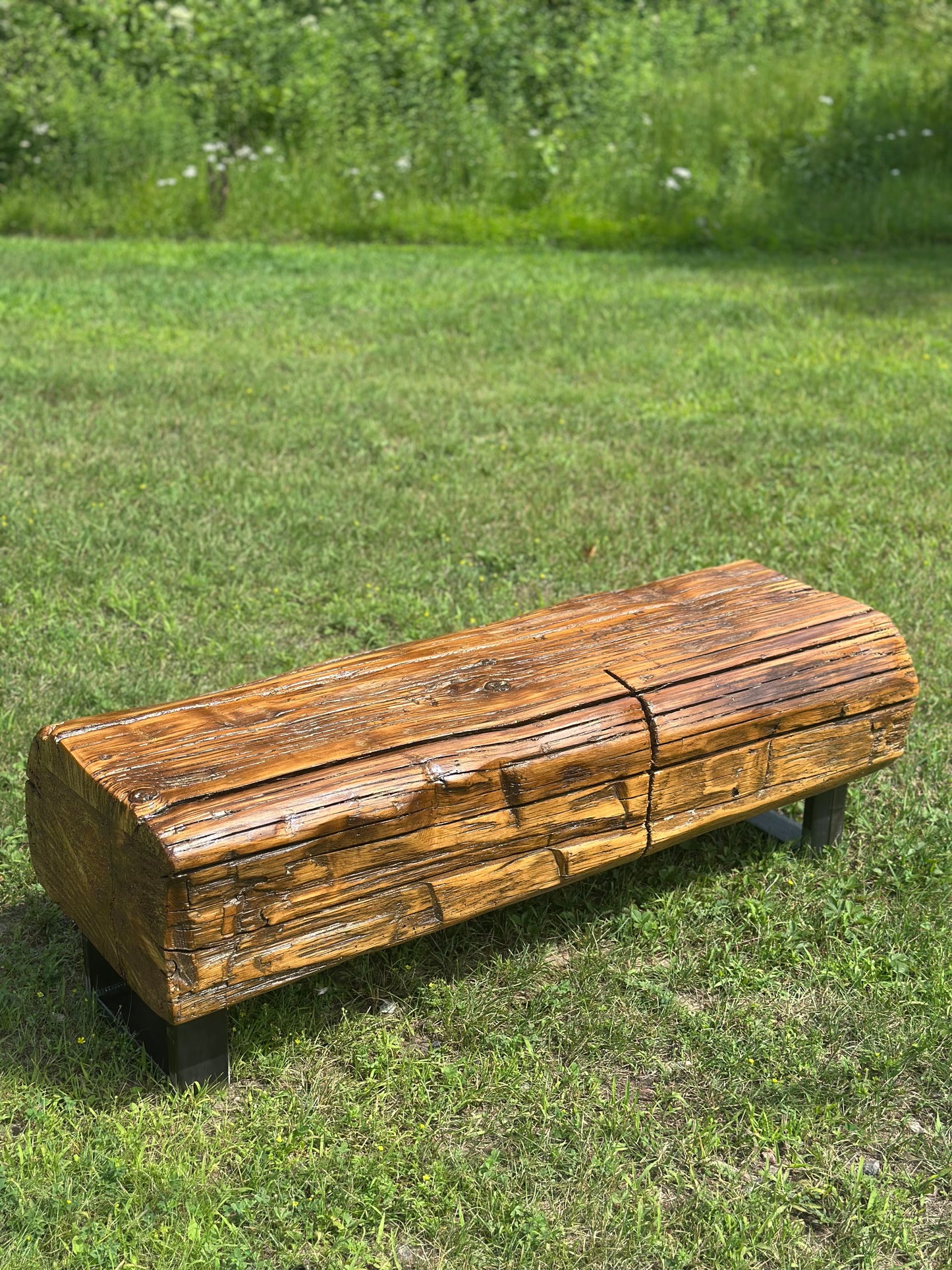 4’ L Rustic Reclaimed Barn Wood Beam Bench / Coffee Table