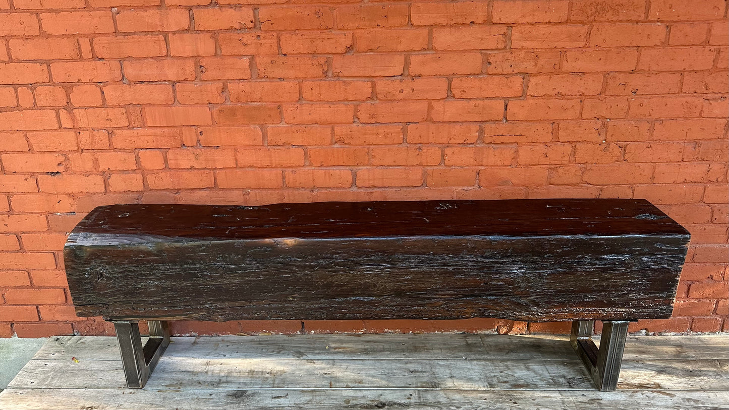 66” L Rustic Reclaimed Barn Wood Beam Bench
