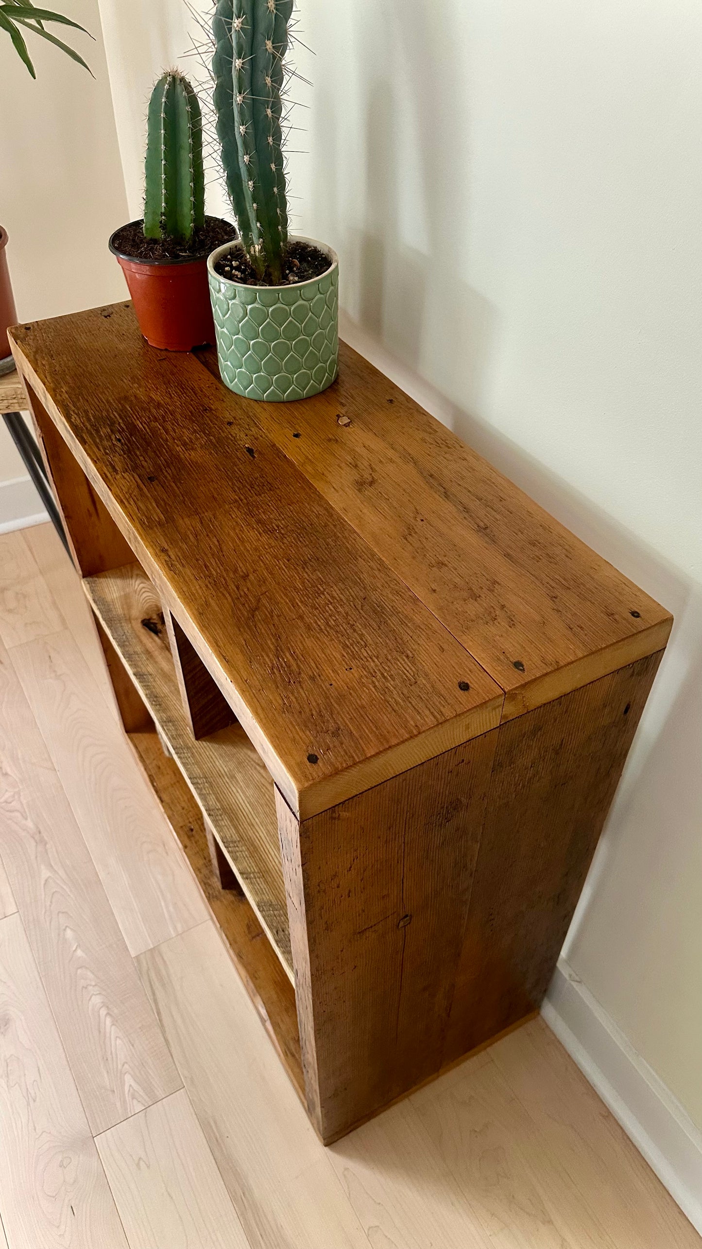 32” Square Rustic Wood Shelf / Vinyl Storage