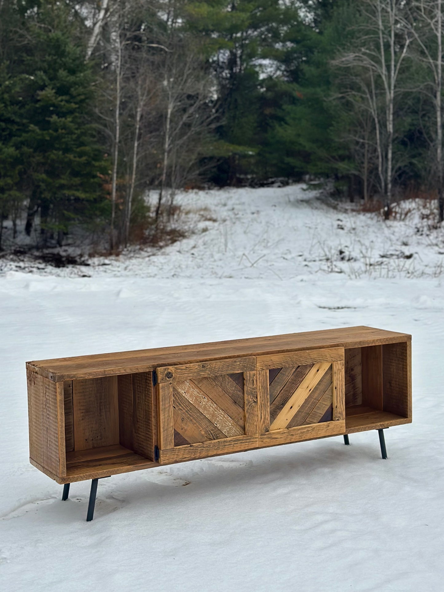 6’ MCM Inspired Rustic Wood Media Table / Stand