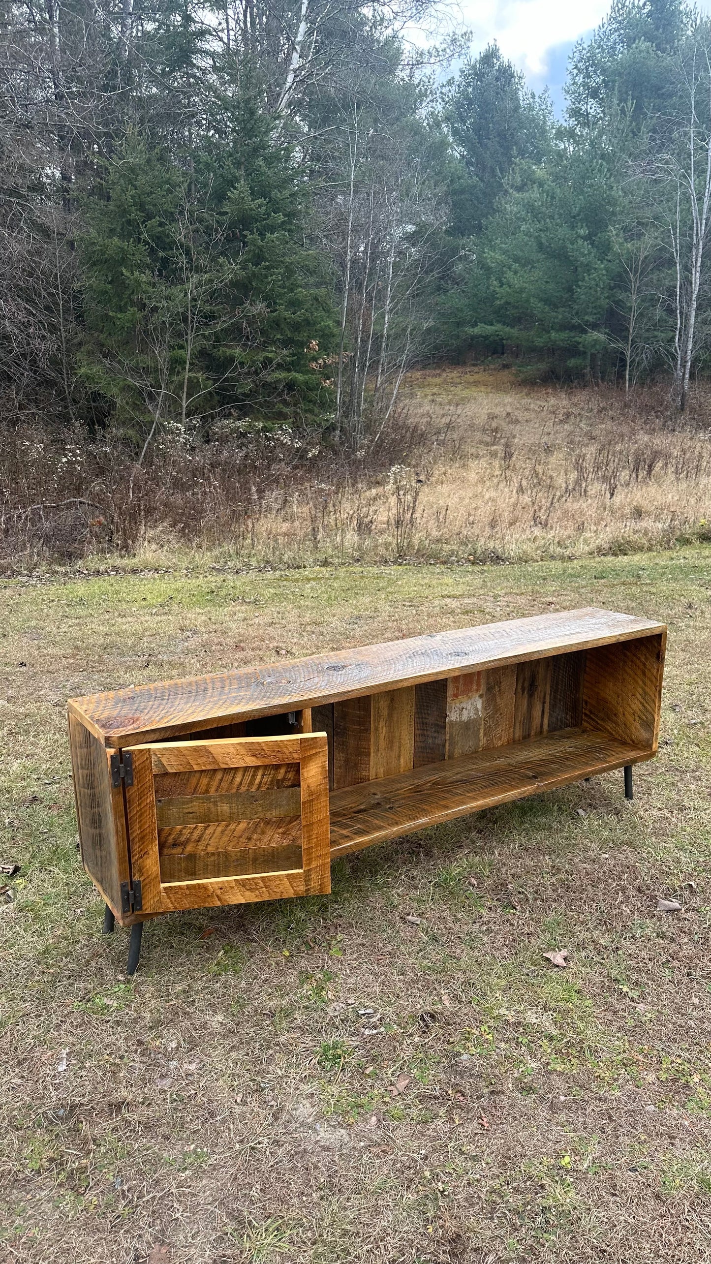 6’ L Rustic Reclaimed Barn Wood Media Cabinet / Stand - Steel Pin Legs