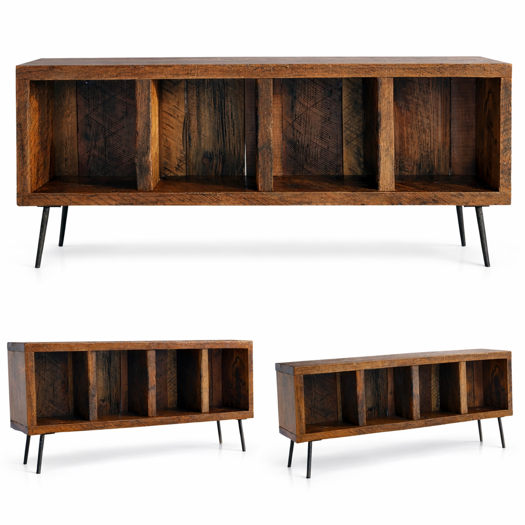 4.5’ Rustic Reclaimed Media Stand / Table on Pin Legs