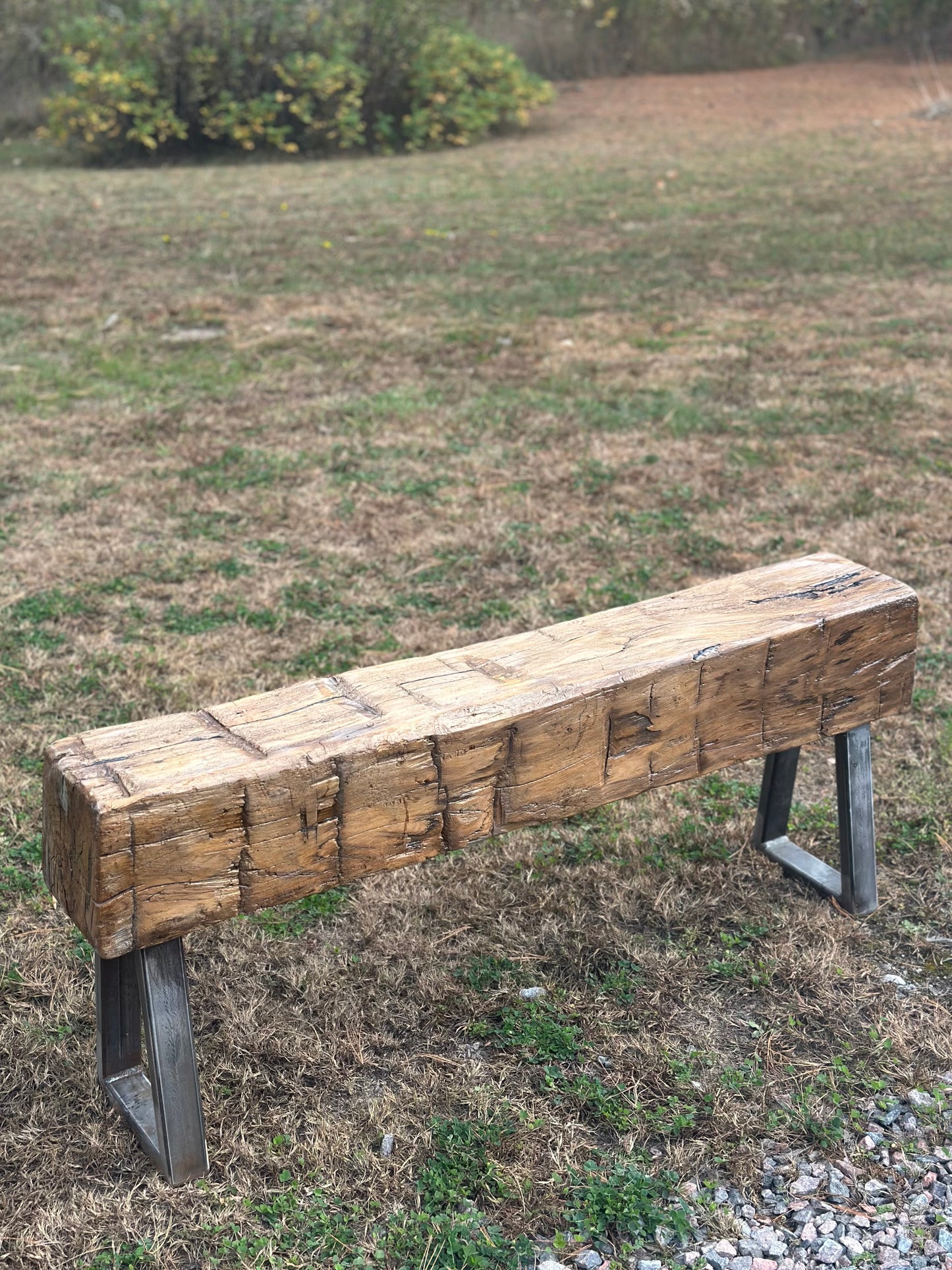 4’ Rustic Reclaimed Maple Wood Beam Bench