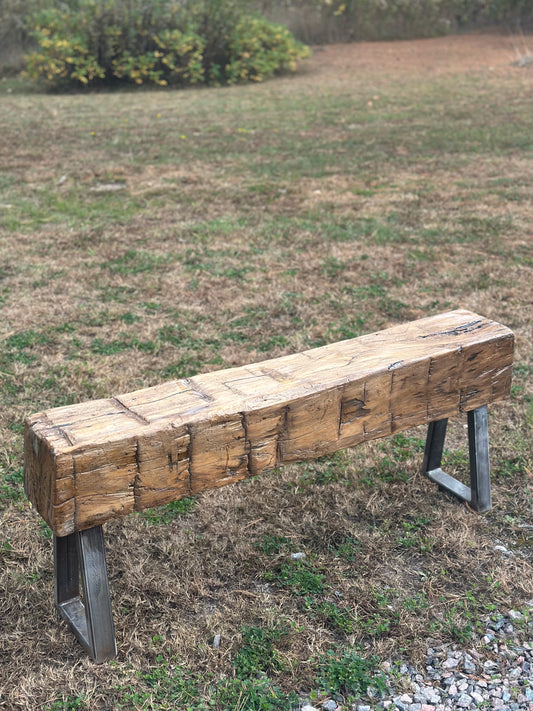 4’ Rustic Reclaimed Maple Wood Beam Bench