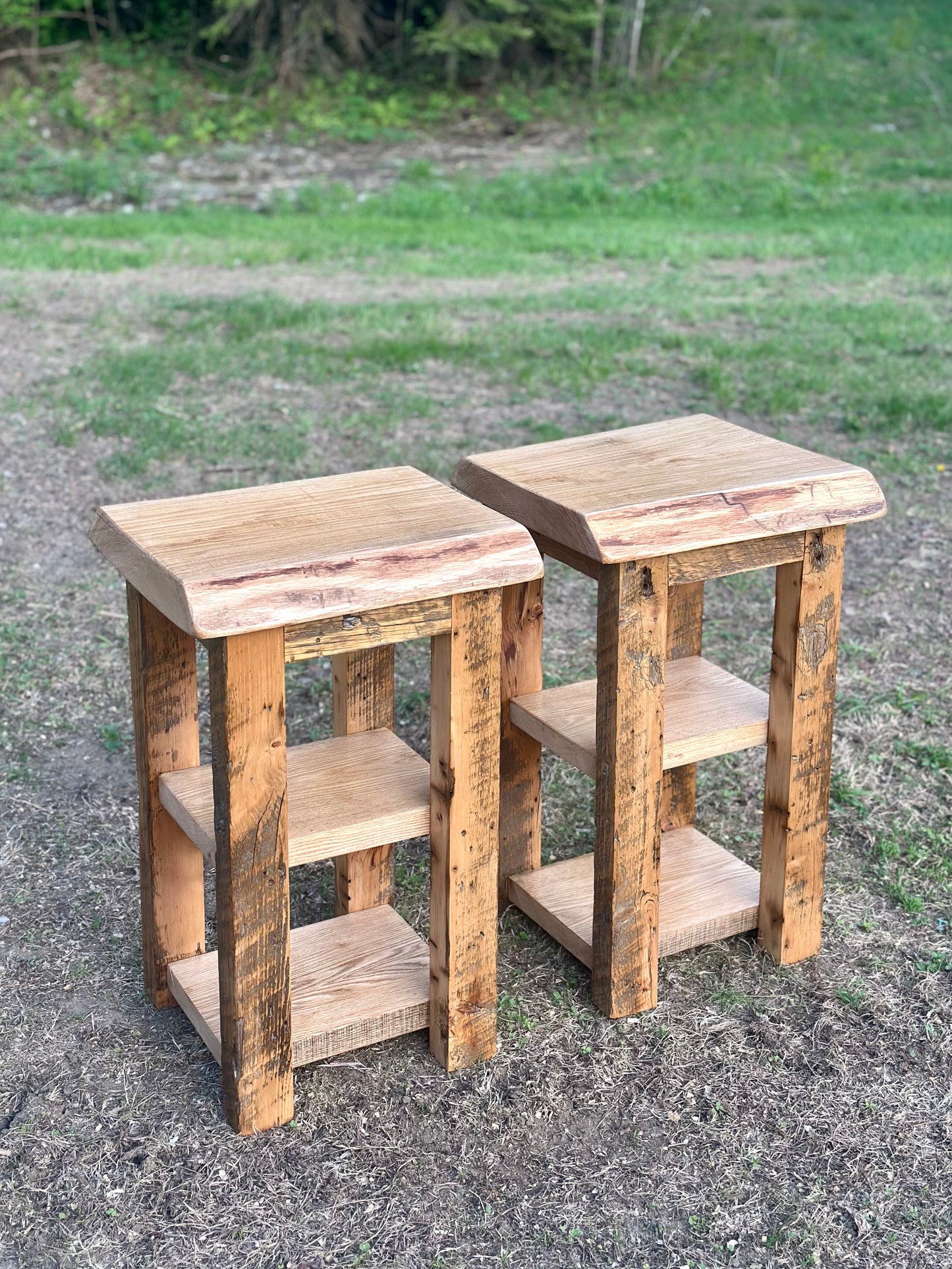 Set of 2 Rustic Wood Tables / Night Stands