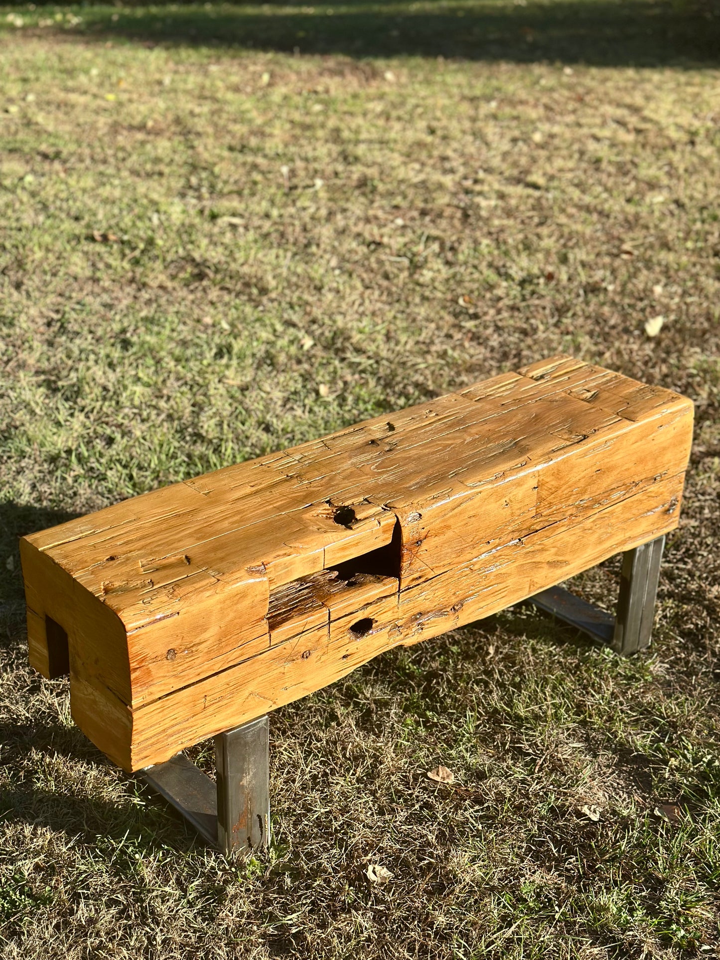 3 1/2’ Rustic Reclaimed Barn Beam Bench