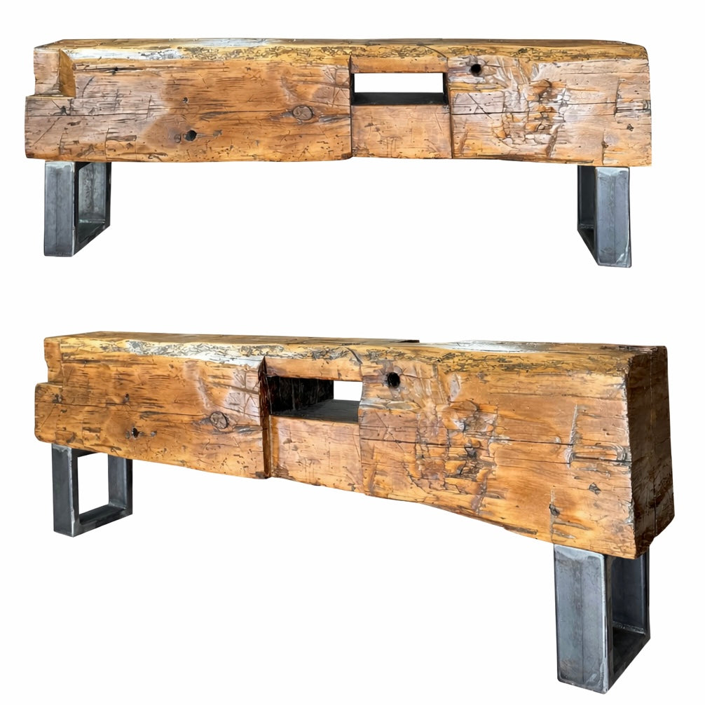 5' L Rustic Barn Wood Beam Bench - Steel Legs