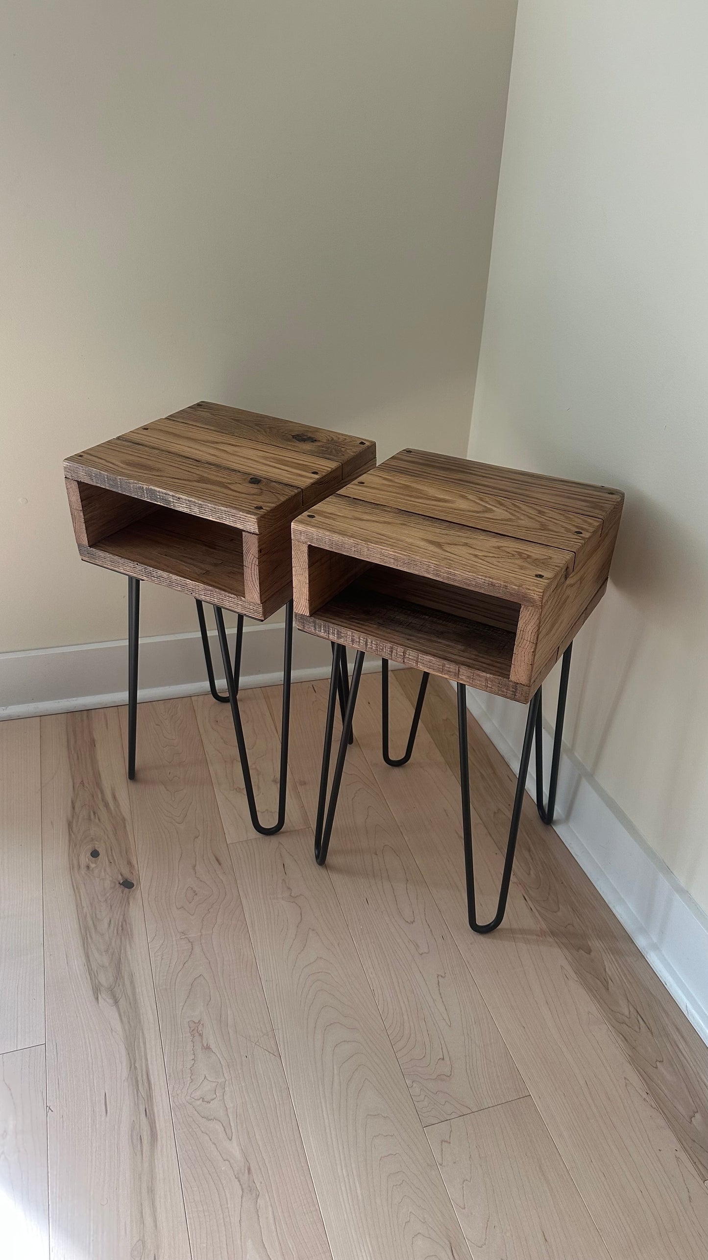 2 x Rustic Oak Wood Night Stands / Side Tables