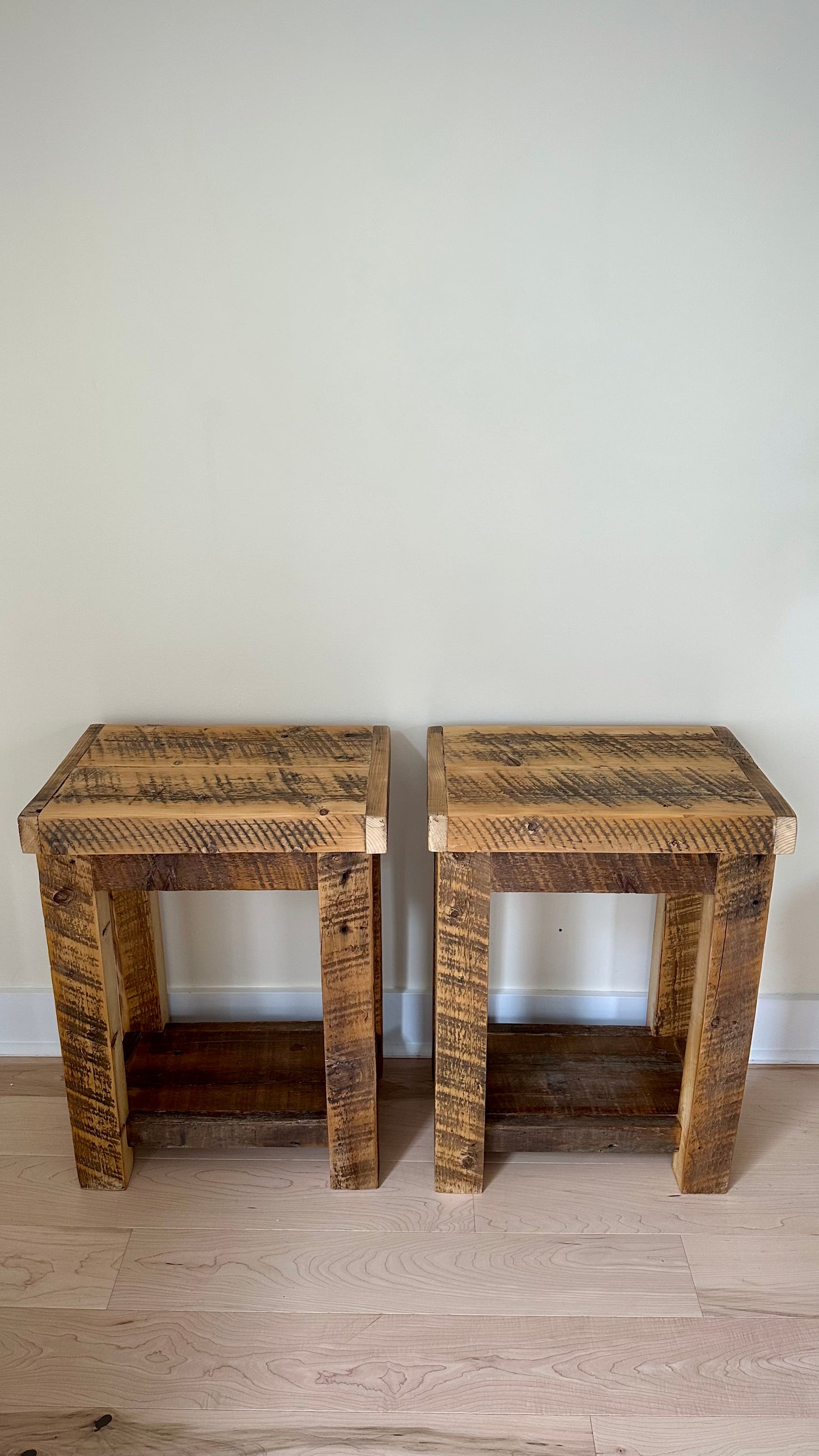 Set of 2 Rustic Wood Side Tables / Night Stands