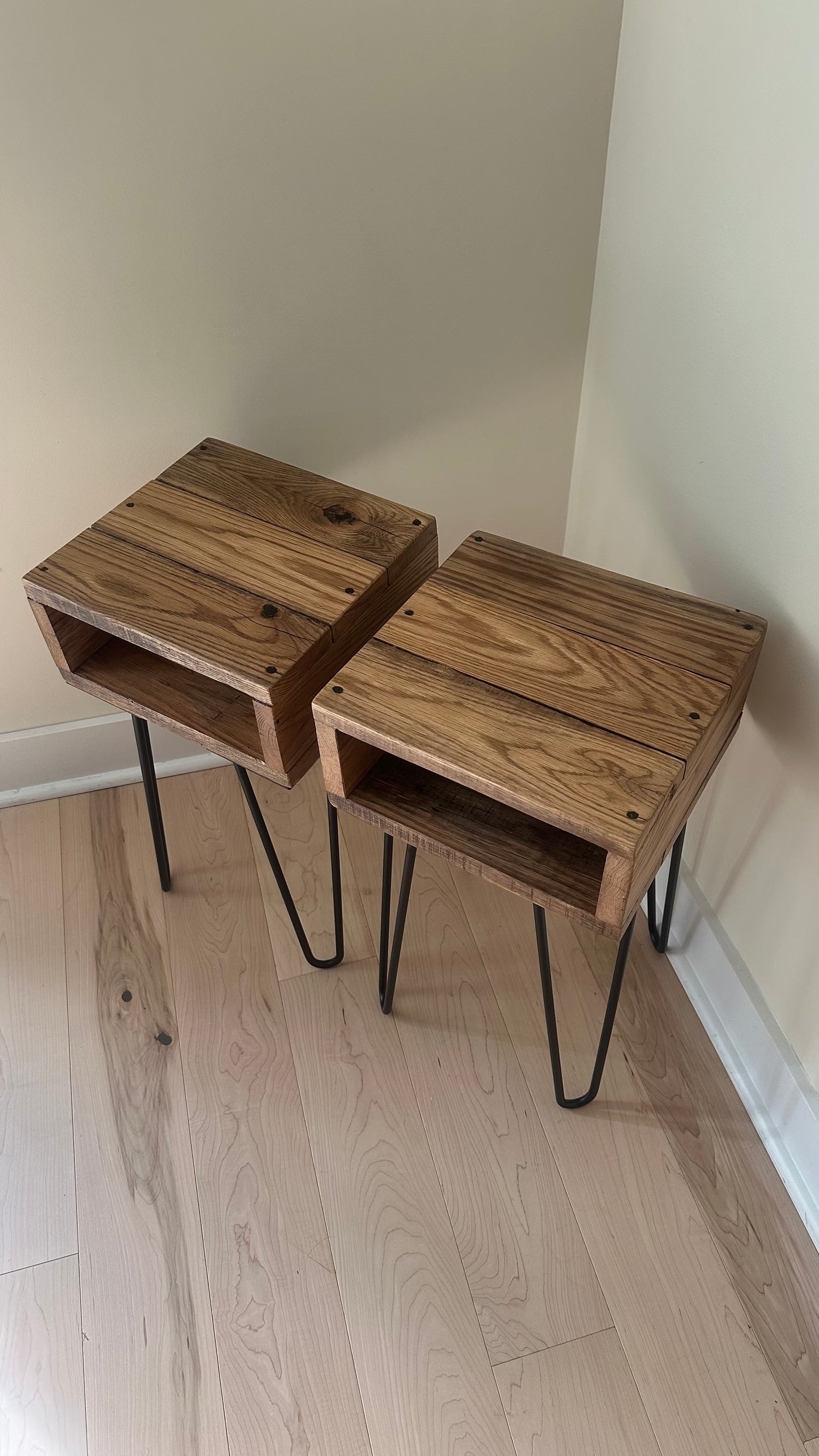 2 x Rustic Oak Wood Night Stands / Side Tables