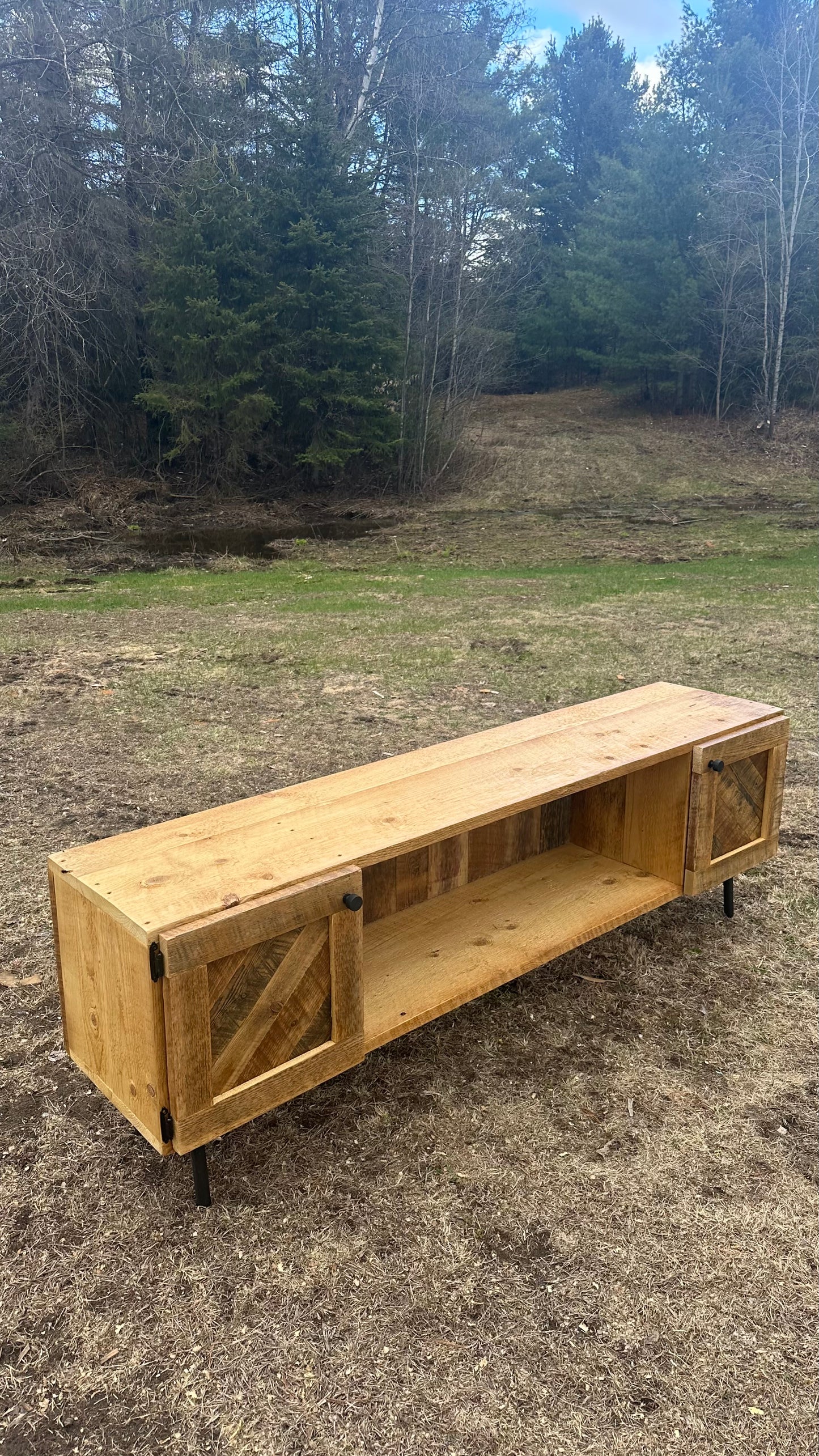 6' L Rustic Wood Media Stand / Cabinet - Pin Legs