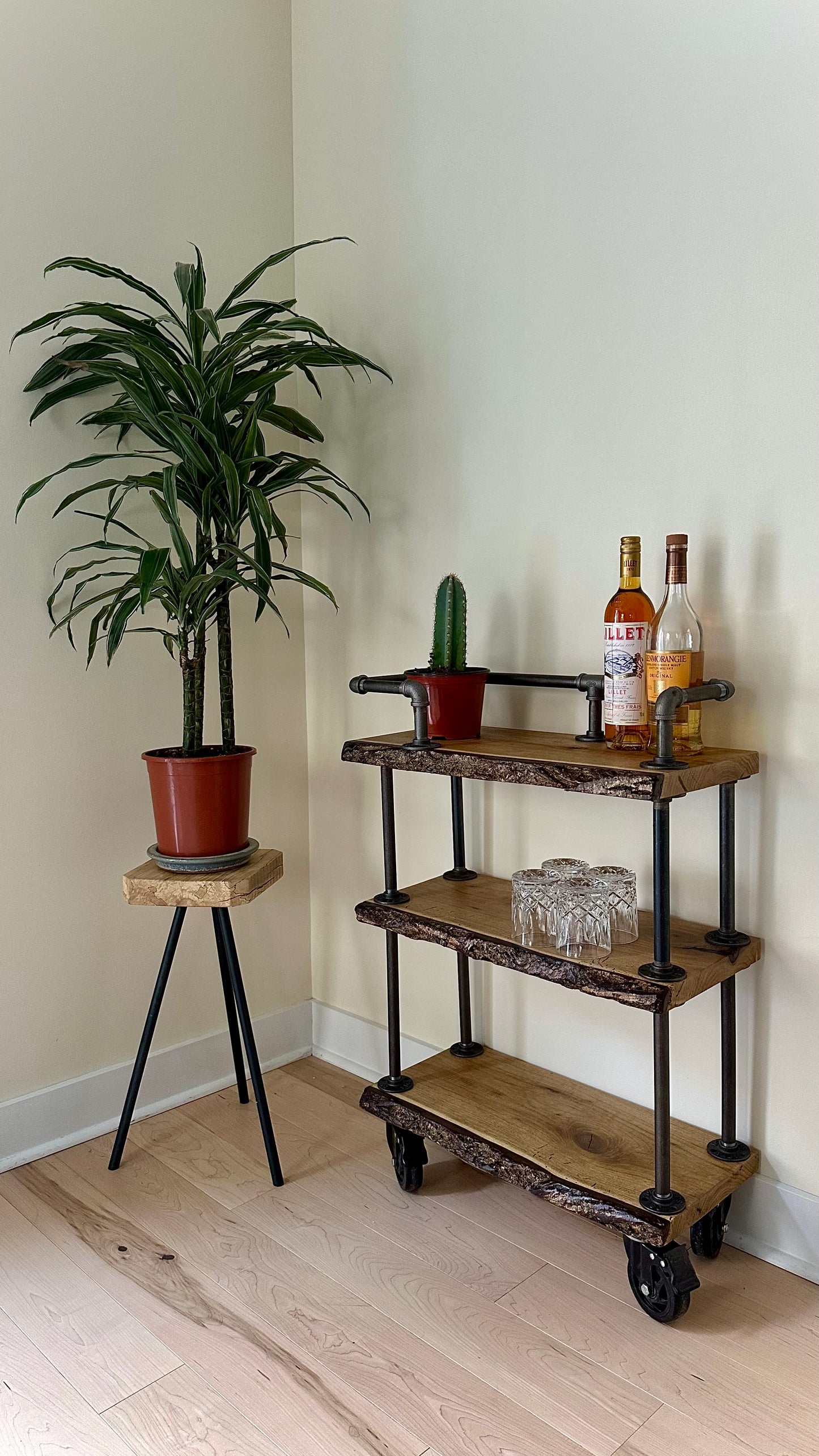 2’ L Rustic Live Edge Bar Cart