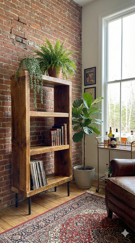 5’ H Rustic Reclaimed Wood + Steel Bookcase