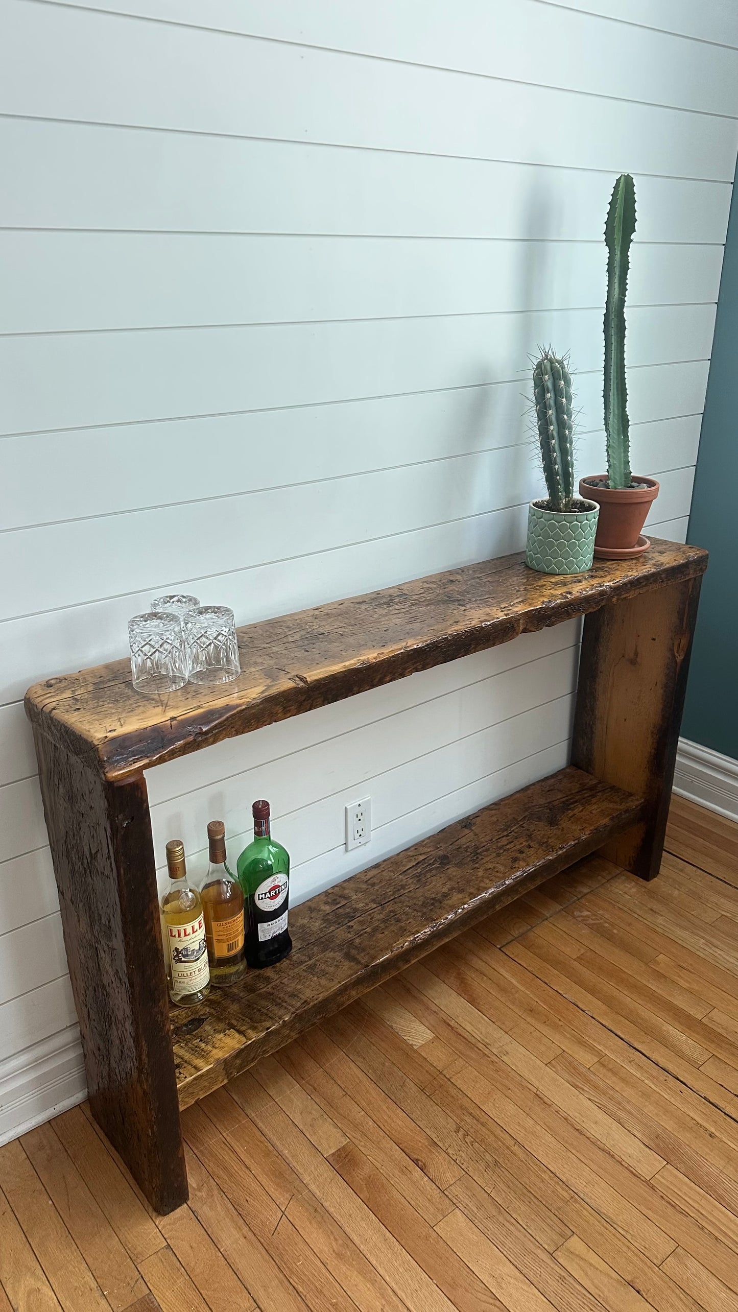 4 1/2’ L Rustic Reclaimed Wood Minimalist Console Table