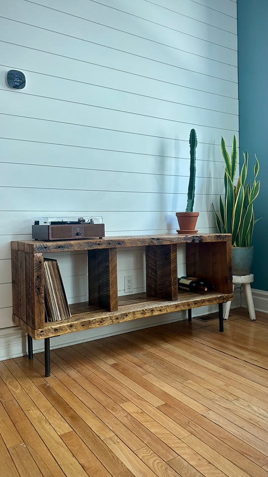 50” L Rustic Wood Minimalist Media / Vinyl Stand on Pin Legs