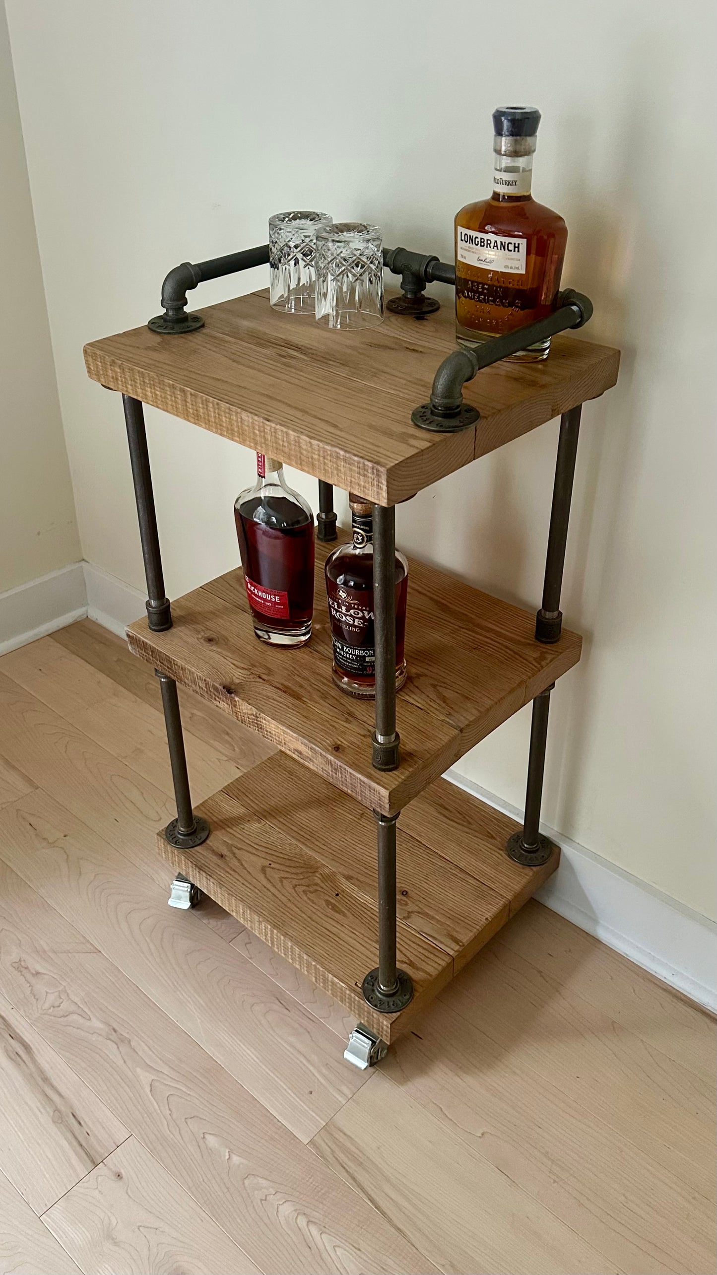 Rustic Reclaimed Oak Wood + Iron Bar Cart