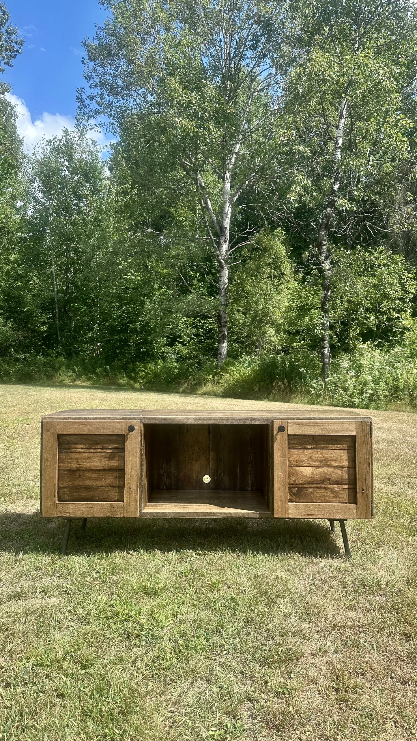4’ Rustic Wood Media Stand on Pin Legs