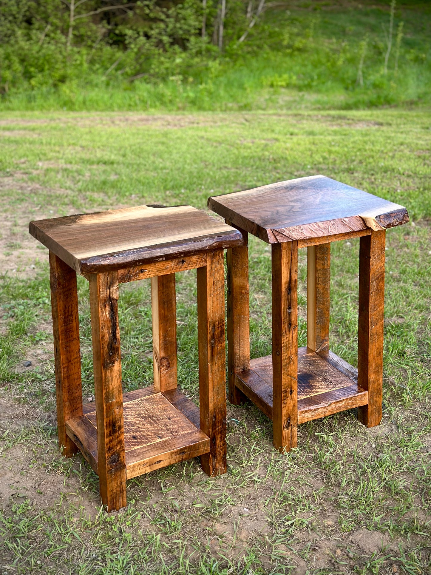 Set of 2 Rustic Wood Live Edge Tables / Night Stands