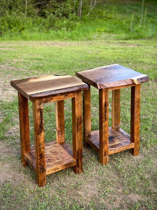 Set of 2 Rustic Wood Live Edge Tables / Night Stands