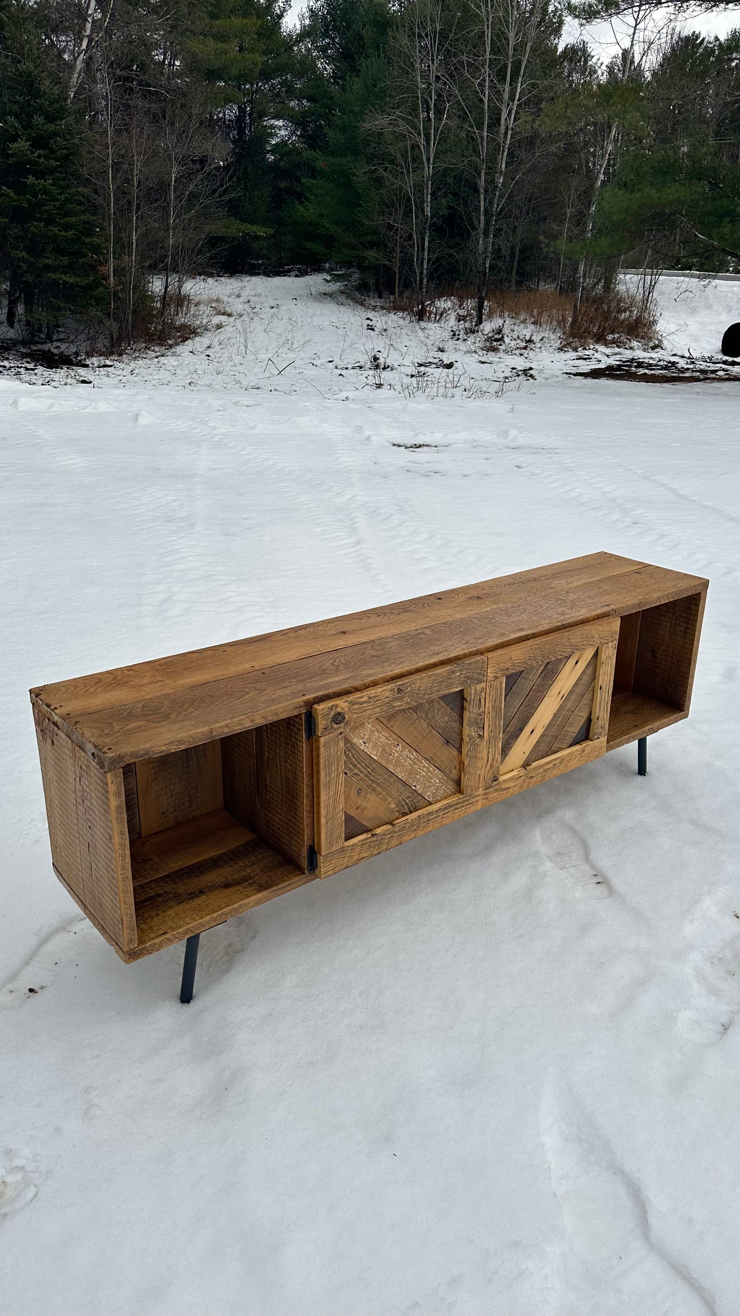 6’ MCM Inspired Rustic Wood Media Table / Stand
