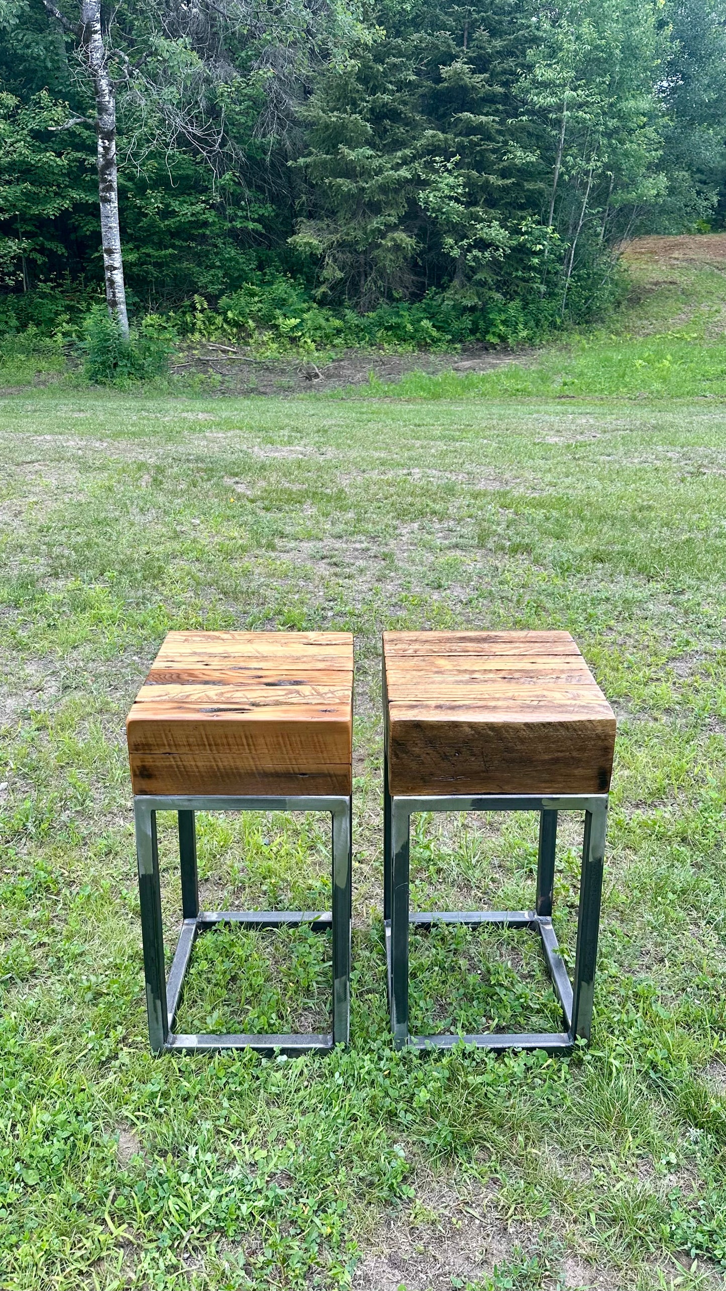 2 x Rustic Wood + Steel Tables