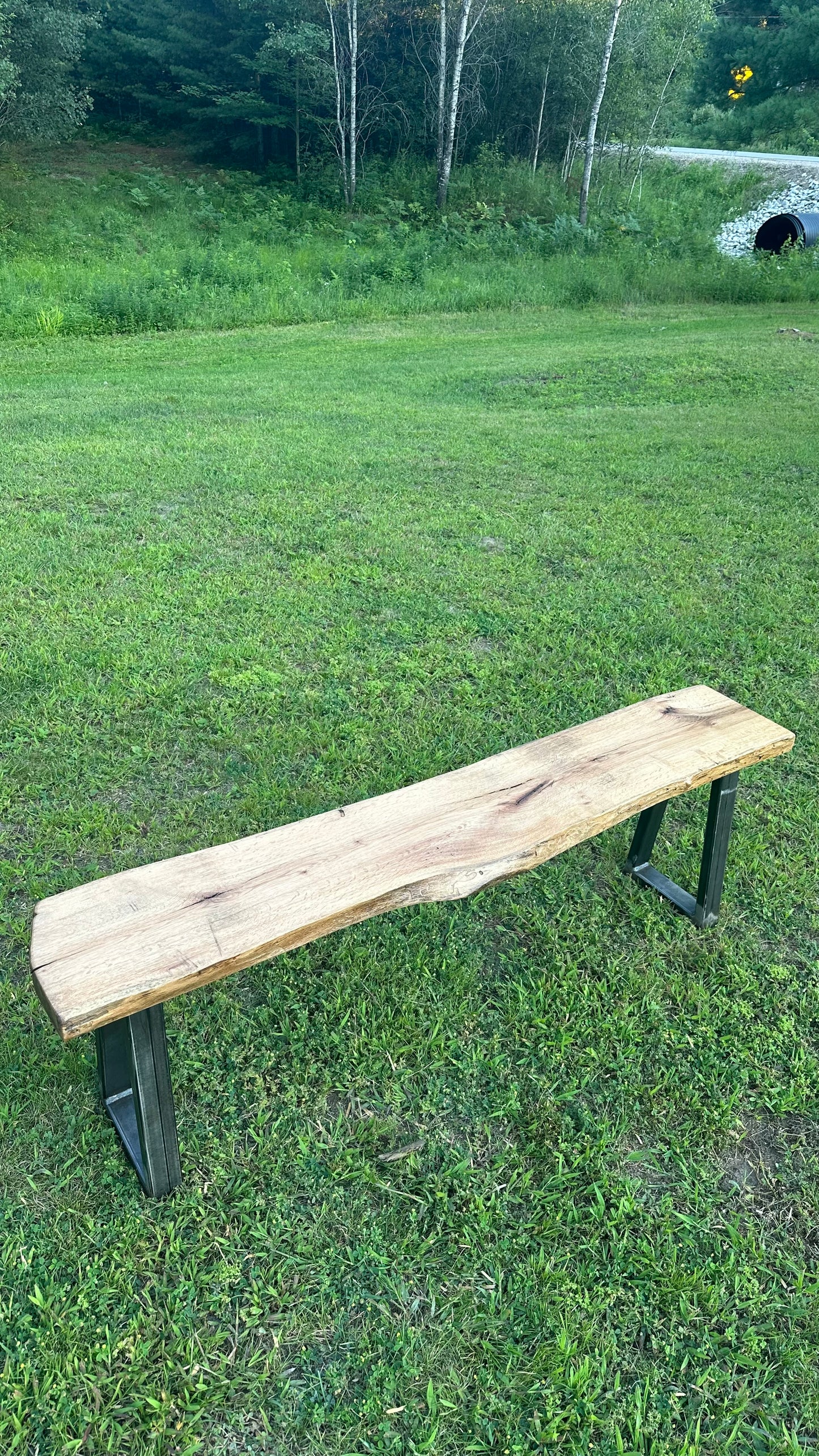 4.5' L Rustic Live Edge Maple Bench on Steel Legs
