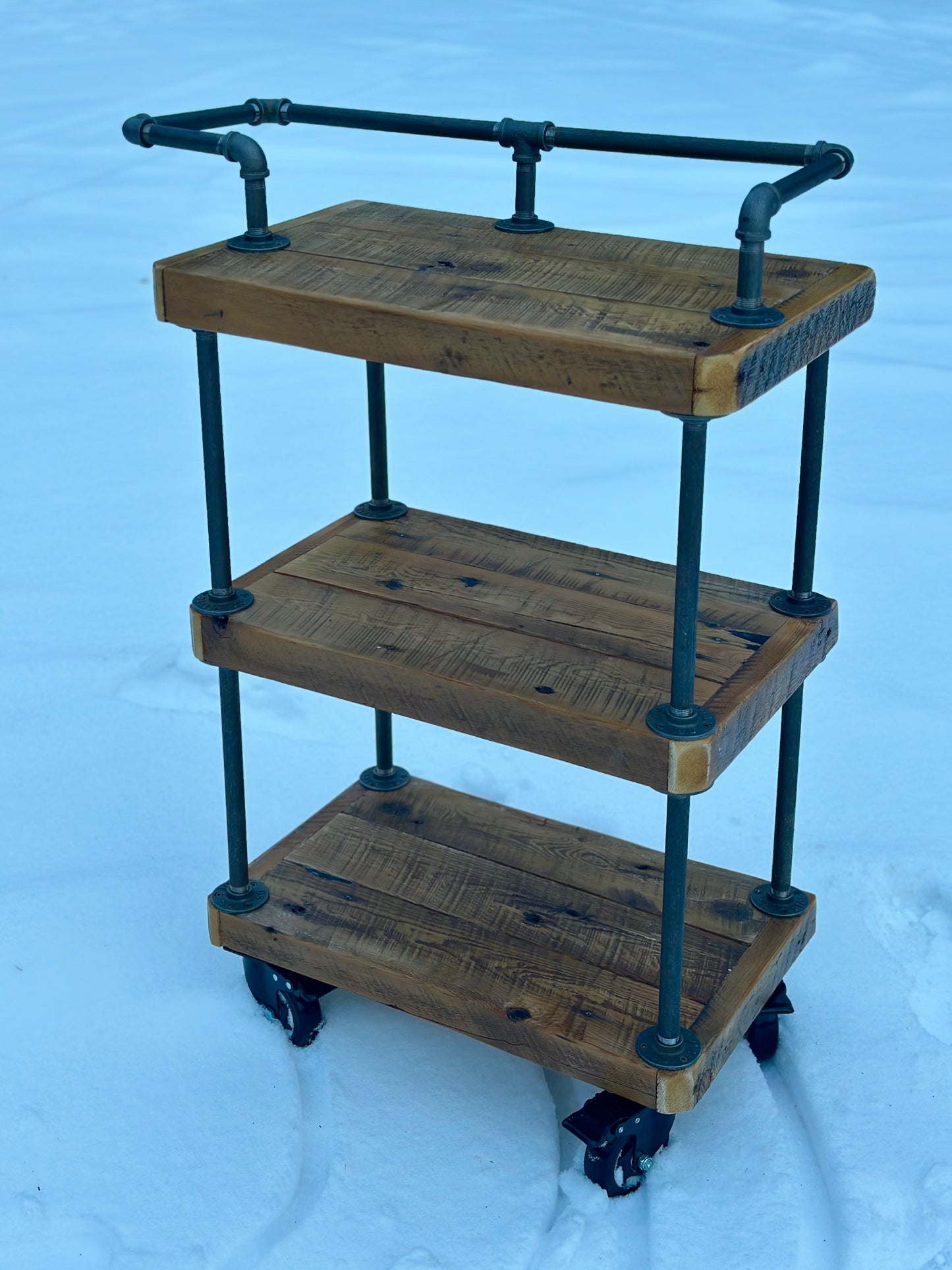 2’ L Rustic Wood + Iron Rolling Bar / Kitchen Cart