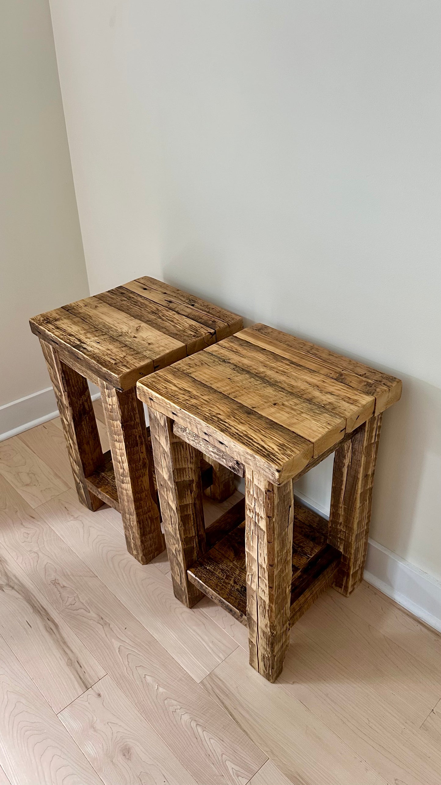 2 x Rustic Reclaimed Wood Side Tables / Night Stands