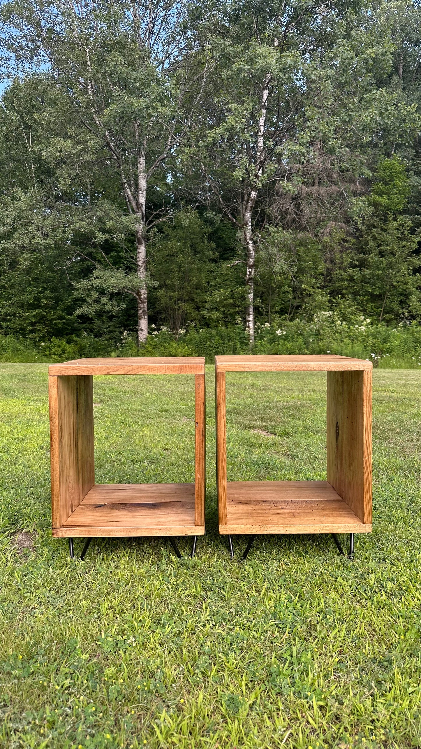Rustic Wood Side Tables / Vinyl Storage Cubes