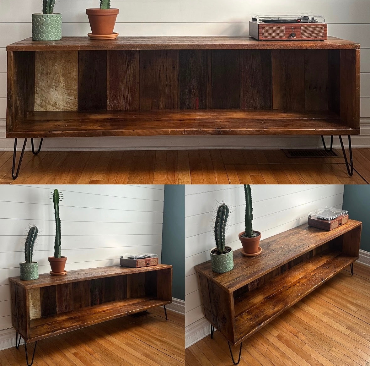 5’ L Rustic Reclaimed Wood Media Stand / Vinyl Storage Table