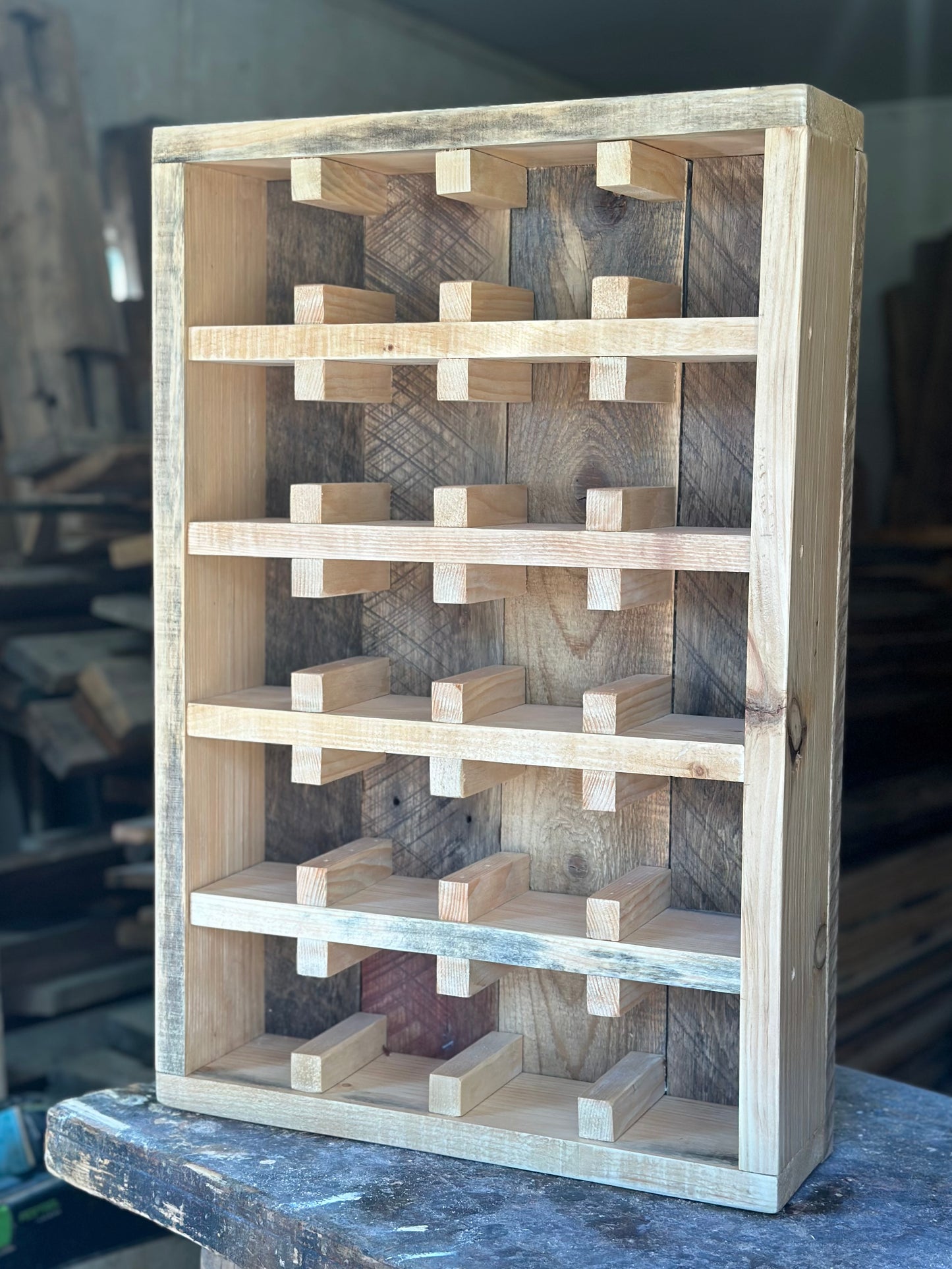 20" L Rustic Wood Coffee Mug Shelf