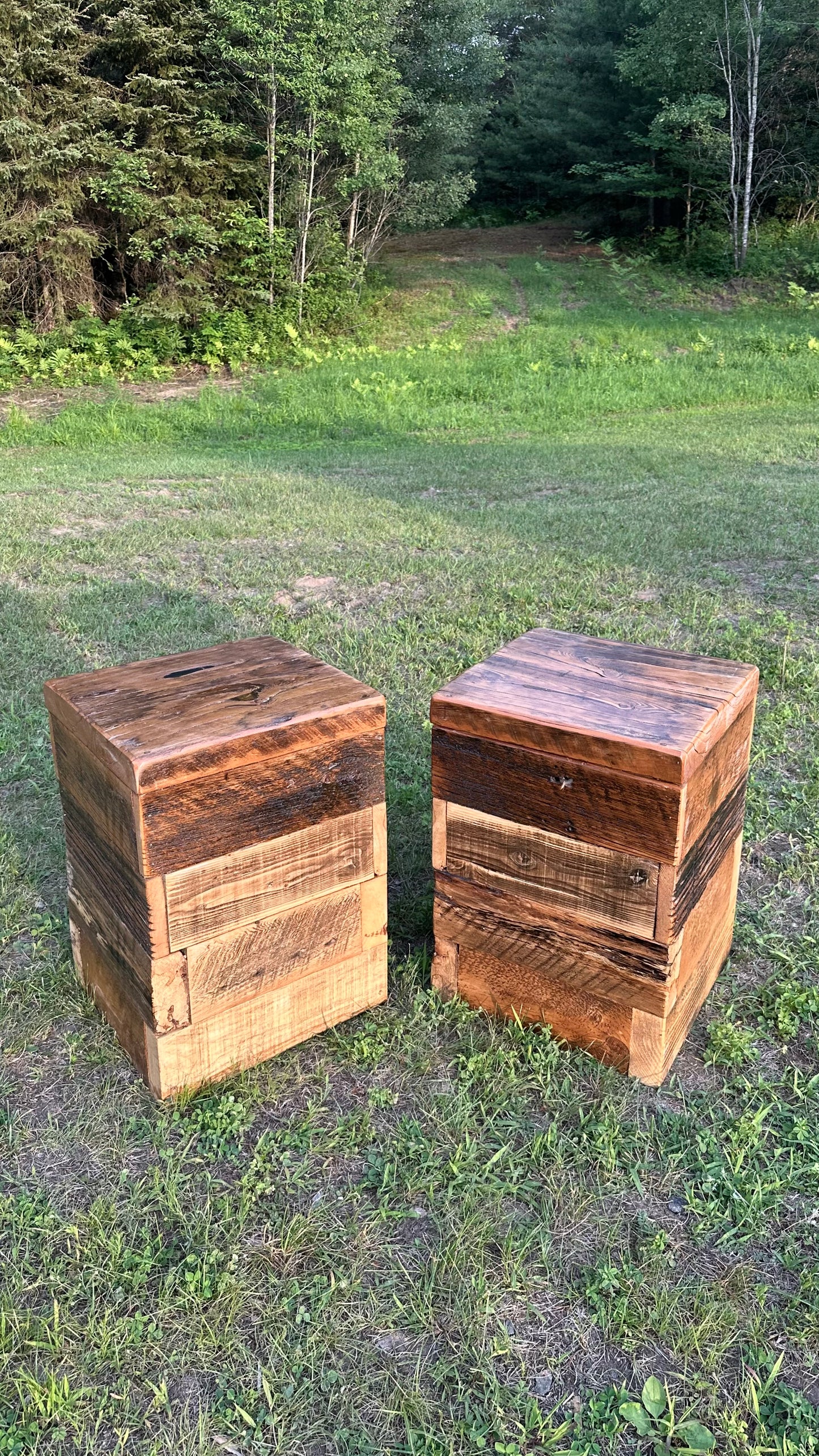 2 x Mixed Reclaimed Wood Tables / Stands