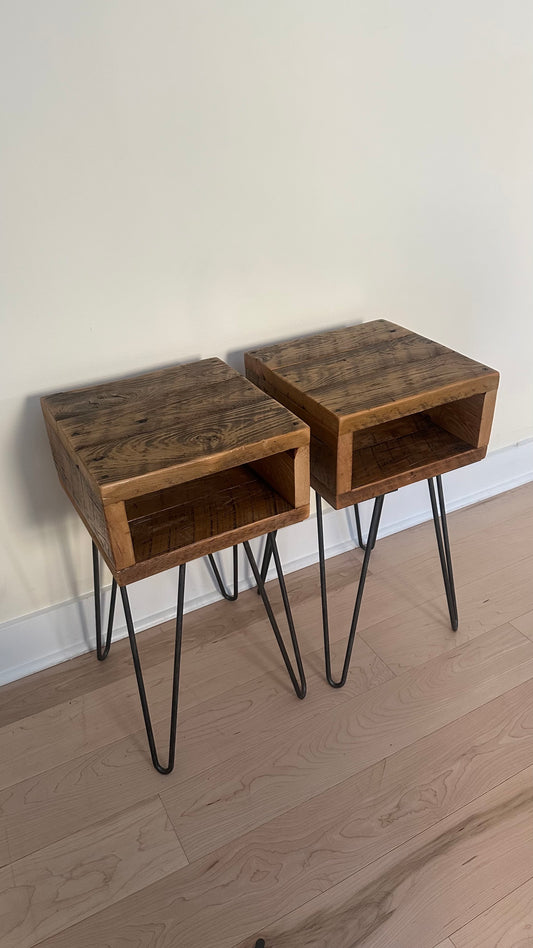 Set of 2 x Rustic Wood Side Tables / Night Stands