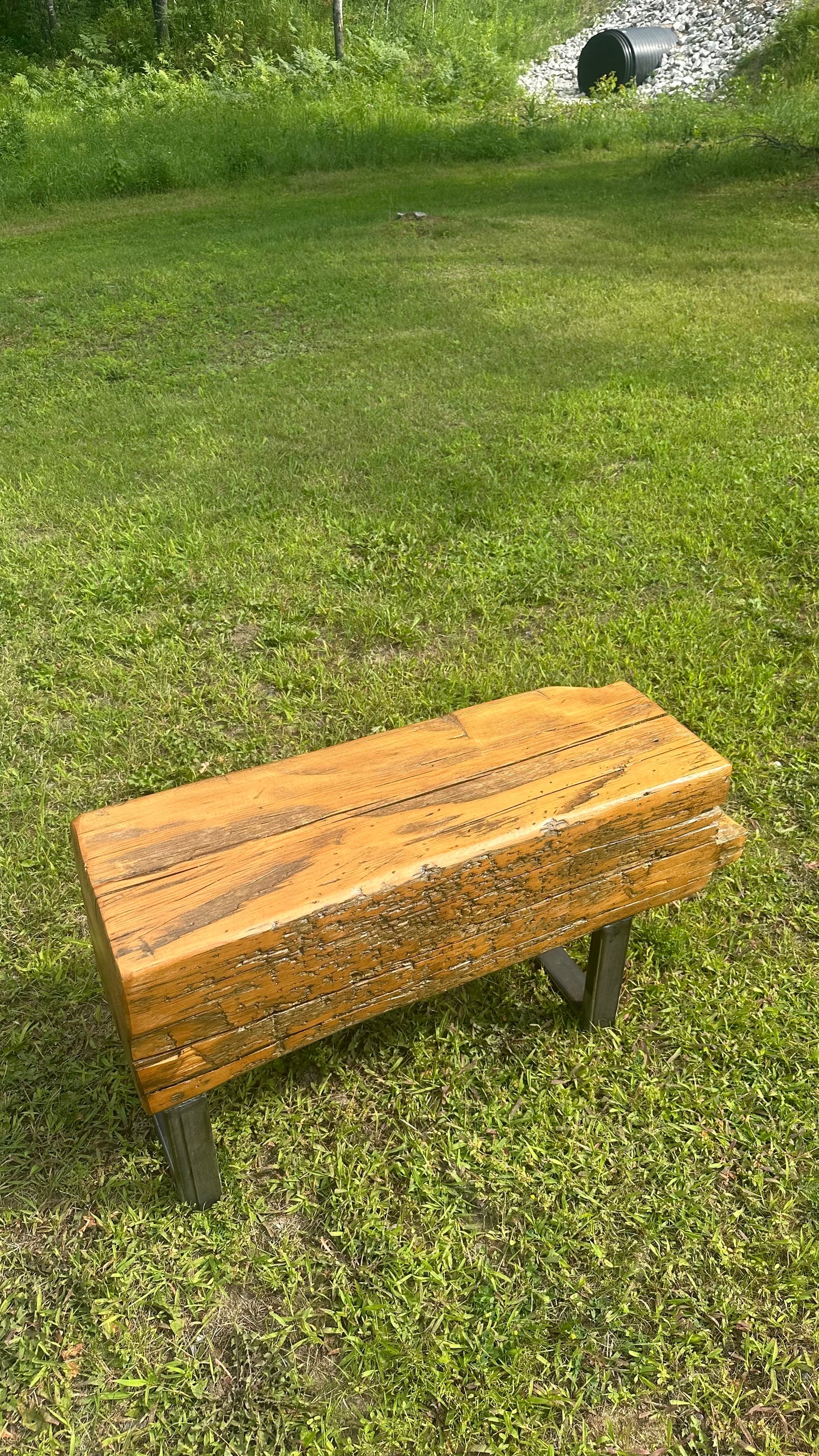 3' L Rustic Wood Beam Bench